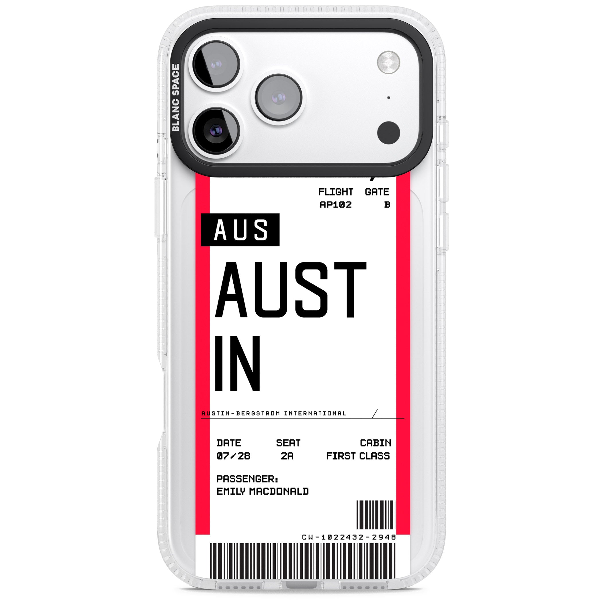 Personalised Austin Boarding Pass iPhone 17 Pro Max Impact Air Clear Phone Case