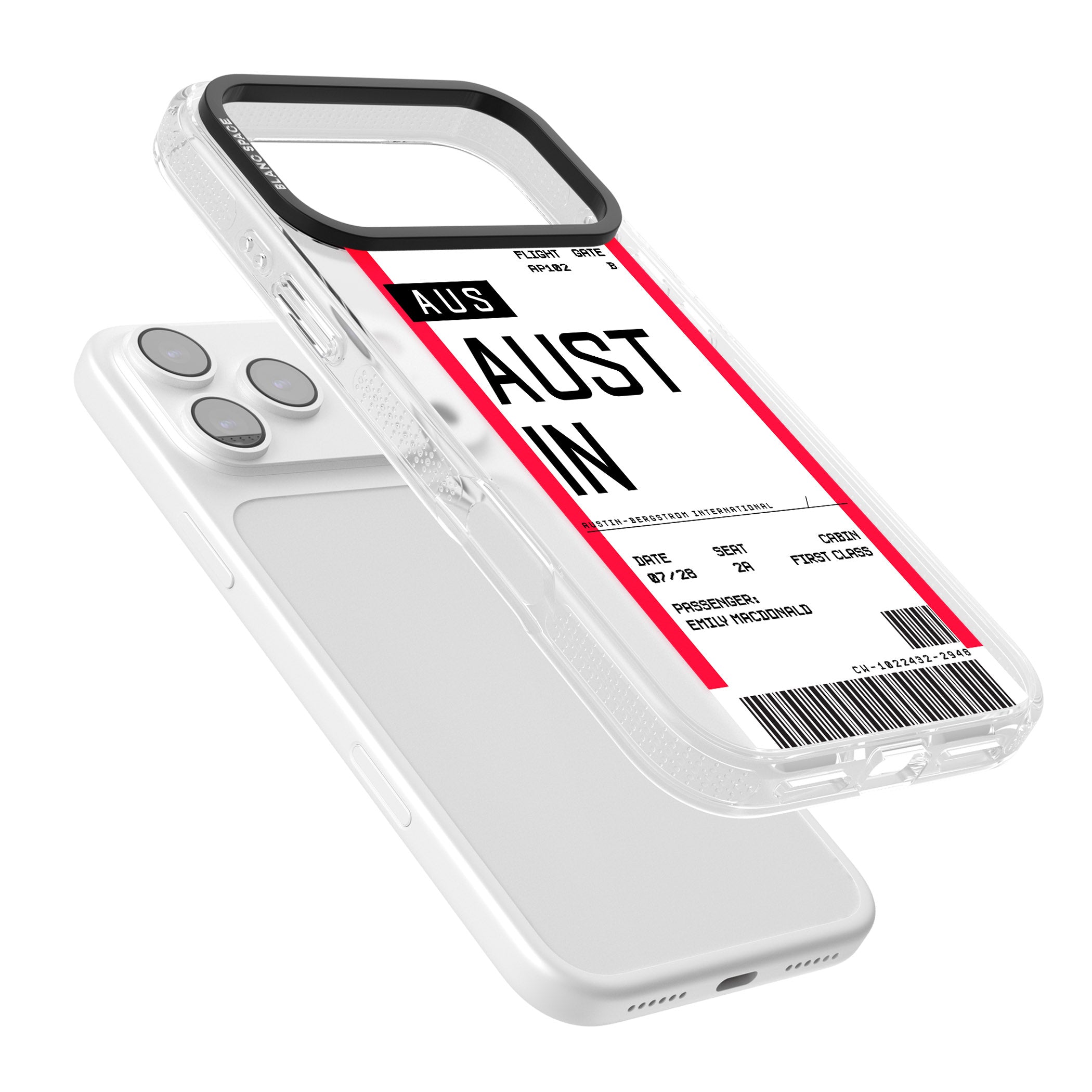 Personalised Austin Boarding Pass iPhone 17 Pro Max Impact Air Clear Phone Case Colours