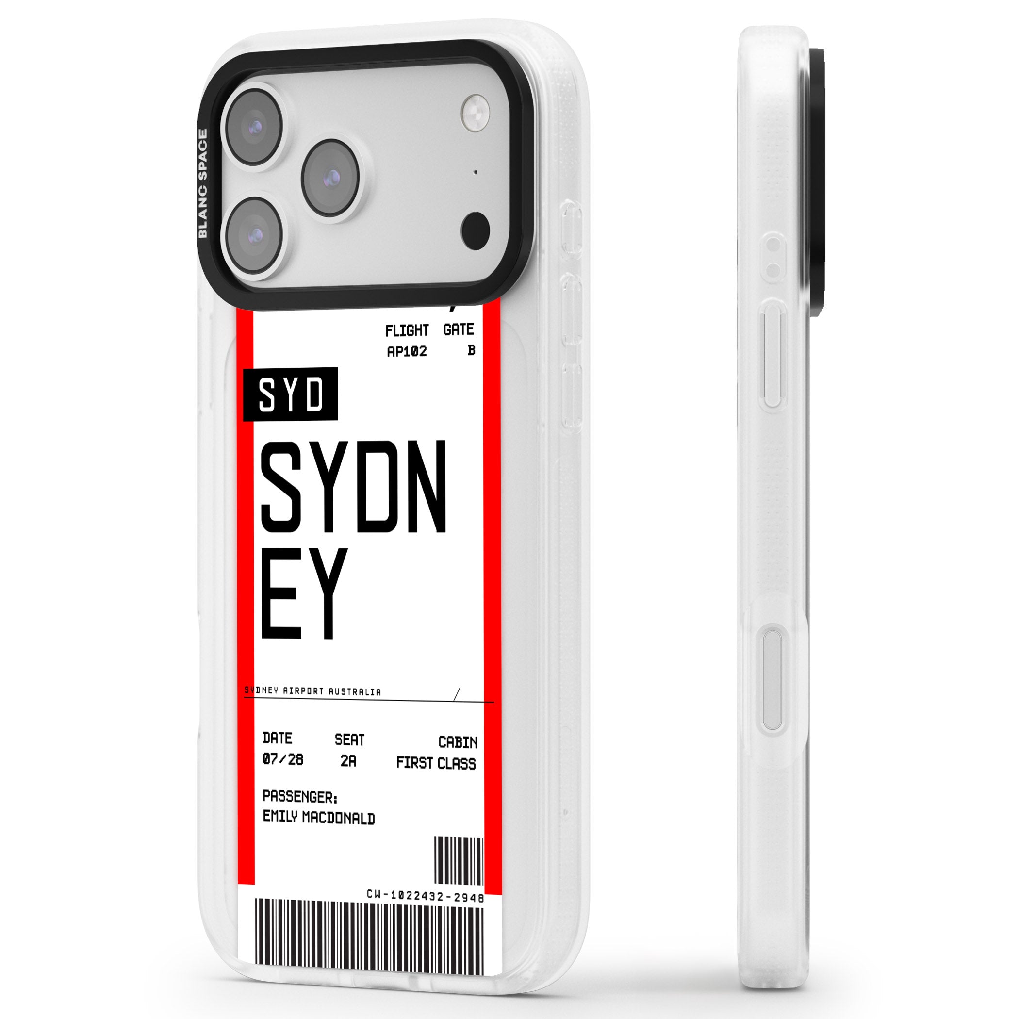 Personalised Sydney Boarding Pass iPhone 17 Pro Max Impact Air Clear Phone Case Side Profile