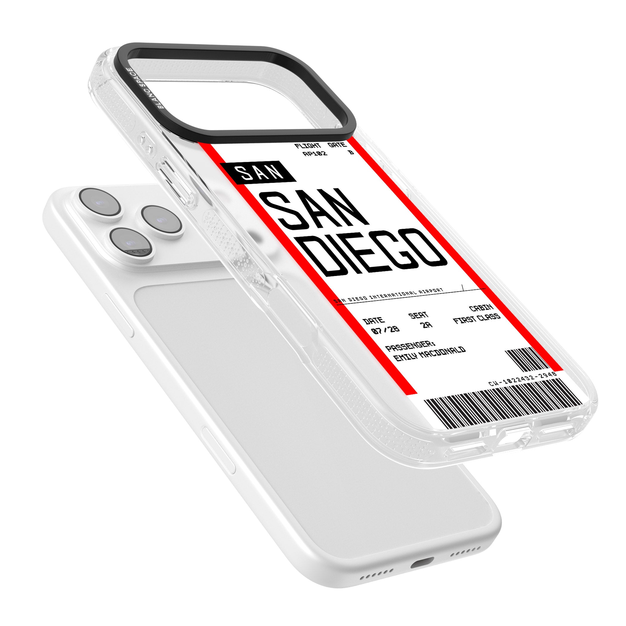 Personalised San Diego Boarding Pass iPhone 17 Pro Impact Air Clear Phone Case Colours