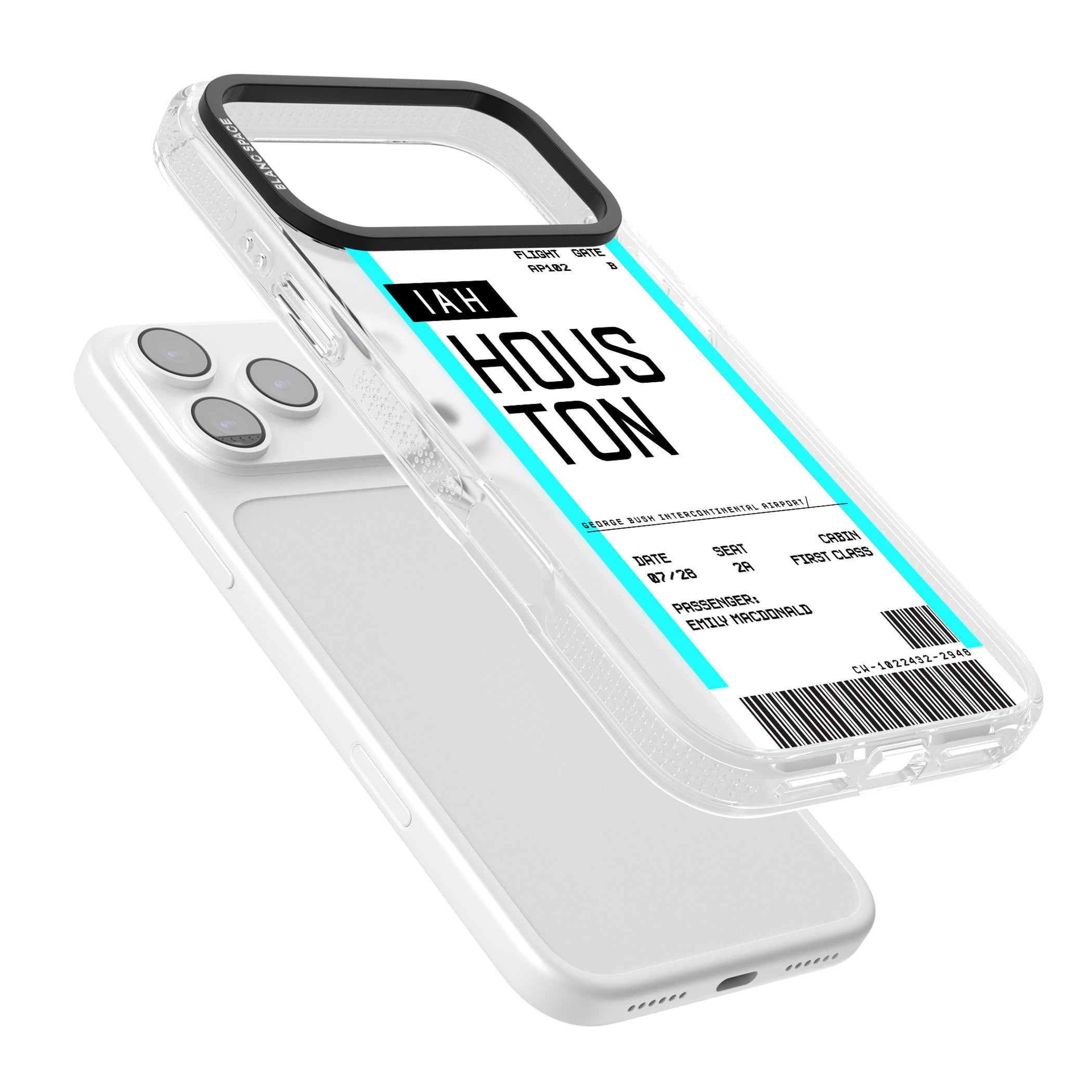 Personalised Houston Boarding Pass iPhone 17 Pro Max Impact Air Clear Phone Case Colours