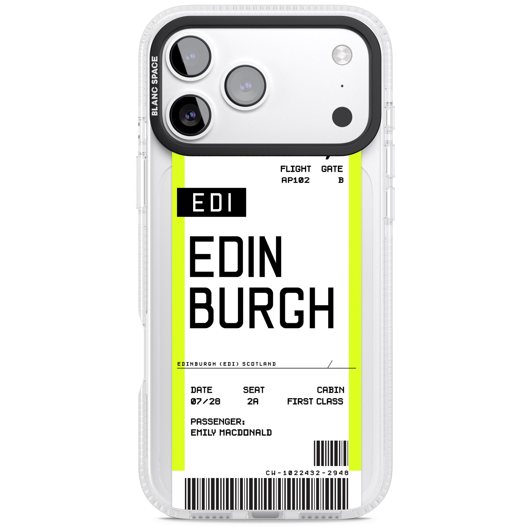Personalised Edinburgh Boarding Pass iPhone 17 Pro Max Impact Air Clear Phone Case