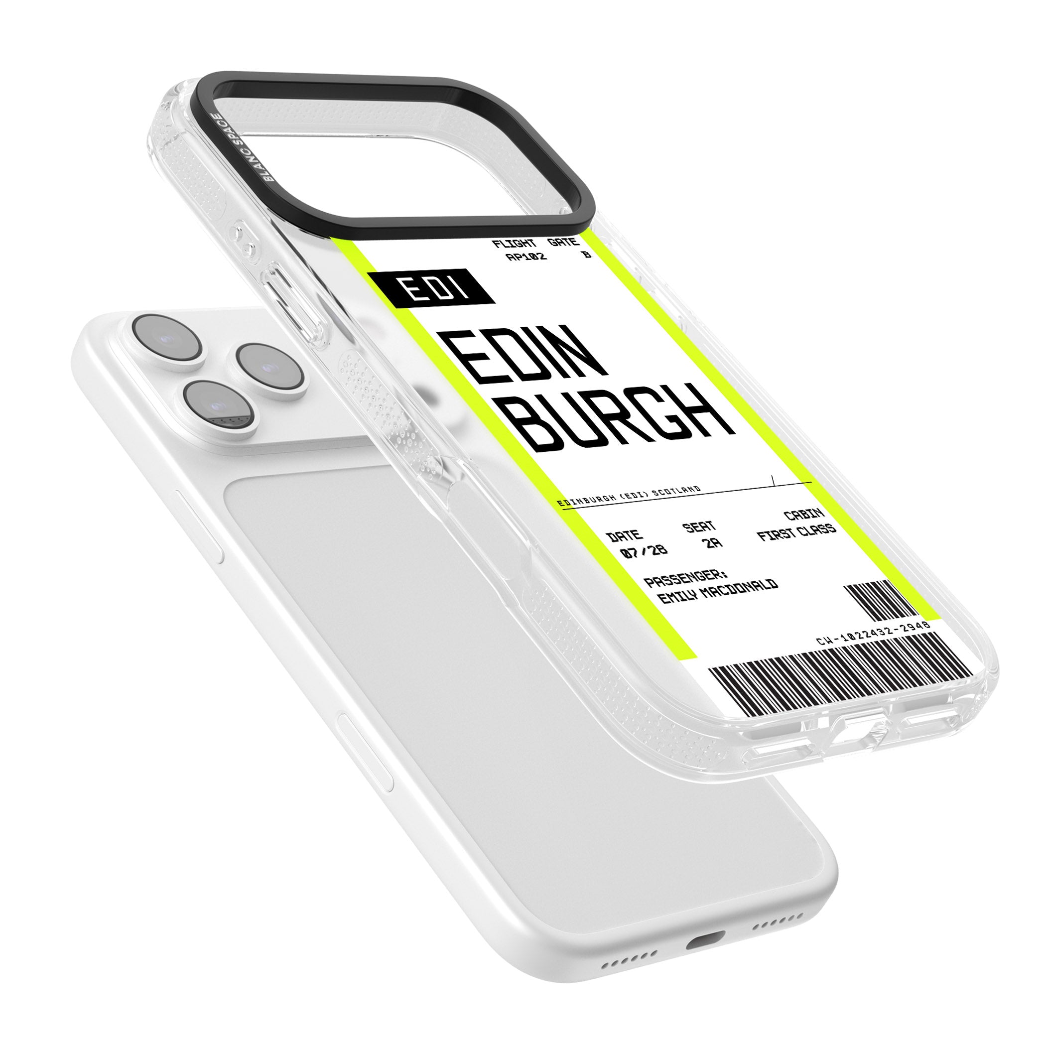 Personalised Edinburgh Boarding Pass iPhone 17 Pro Max Impact Air Clear Phone Case Colours