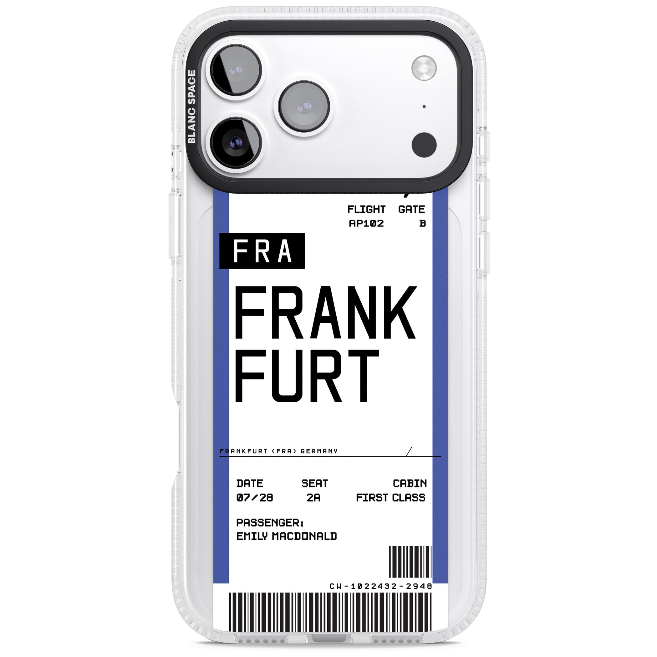 Personalised Frankfurt Boarding Pass iPhone 17 Pro Impact Air Clear Phone Case