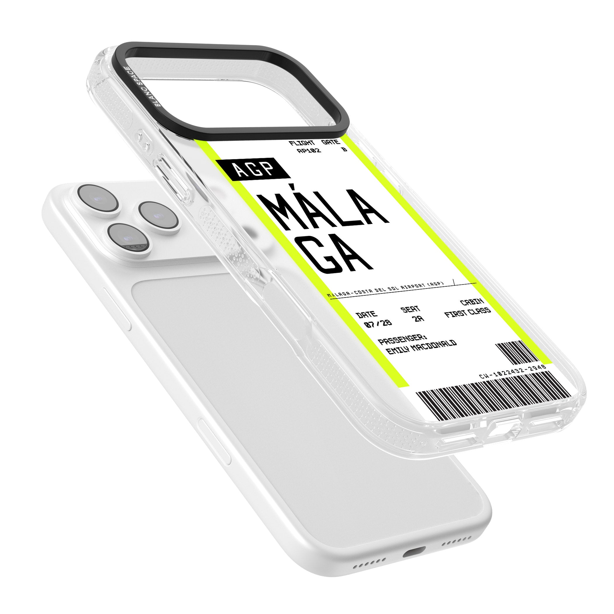 Personalised Málaga Boarding Pass iPhone 17 Pro Max Impact Air Clear Phone Case Colours
