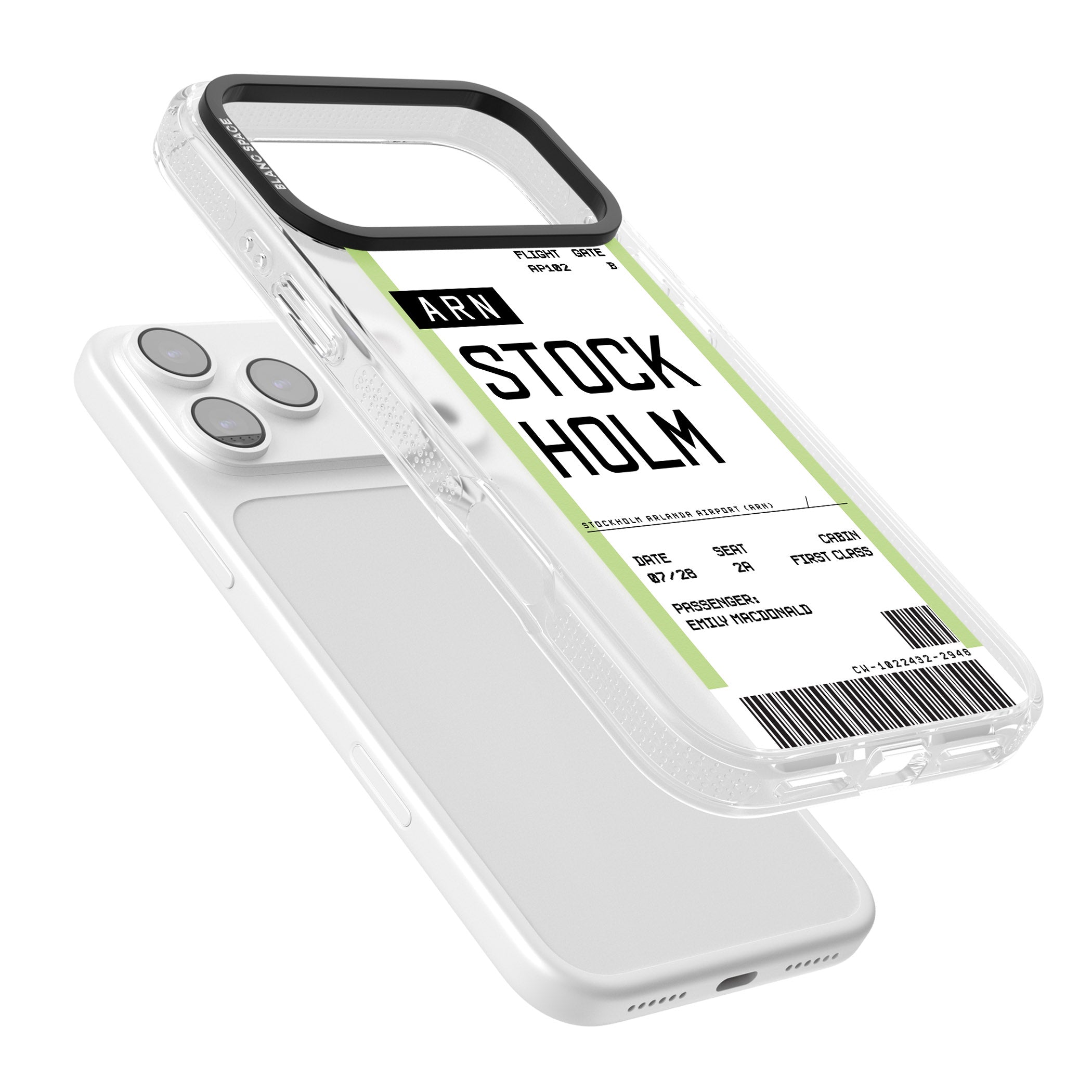 Personalised Stockholm Boarding Pass iPhone 17 Pro Impact Air Clear Phone Case Colours