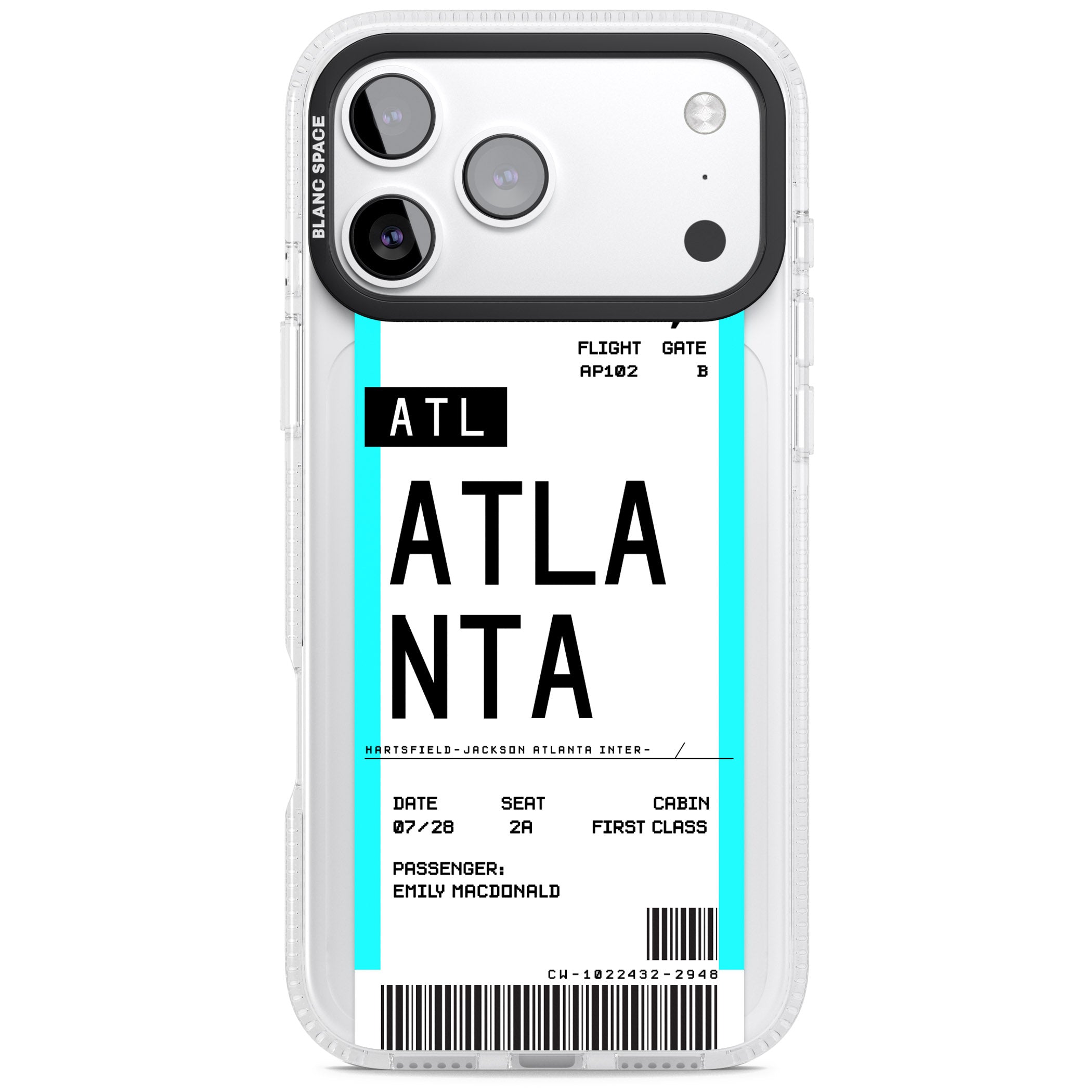 Personalised Atlanta Boarding Pass iPhone 17 Pro Impact Air Clear Phone Case
