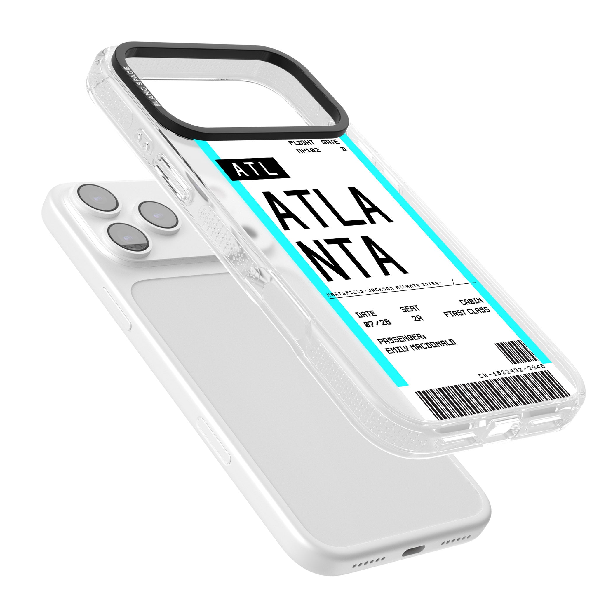 Personalised Atlanta Boarding Pass iPhone 17 Pro Max Impact Air Clear Phone Case Colours