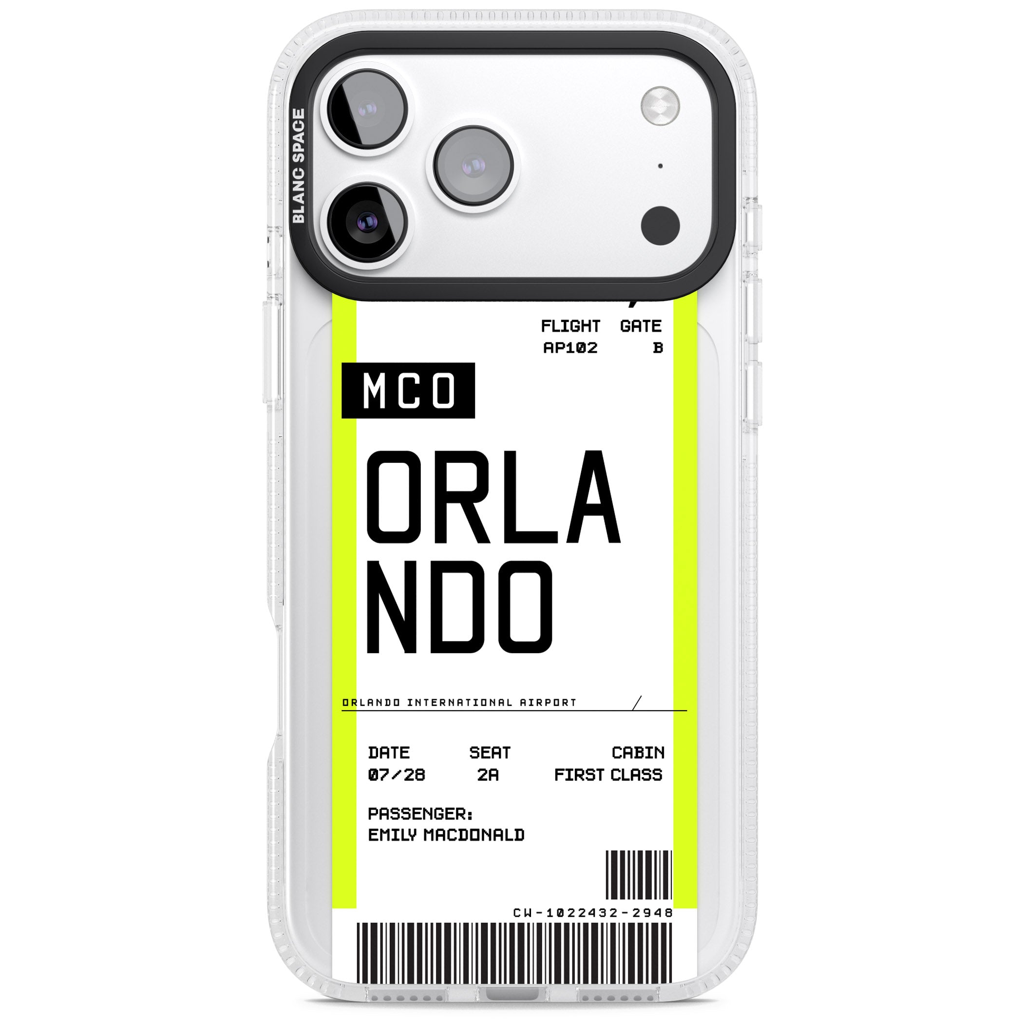 Personalised Orlando Boarding Pass iPhone 17 Pro Impact Air Clear Phone Case