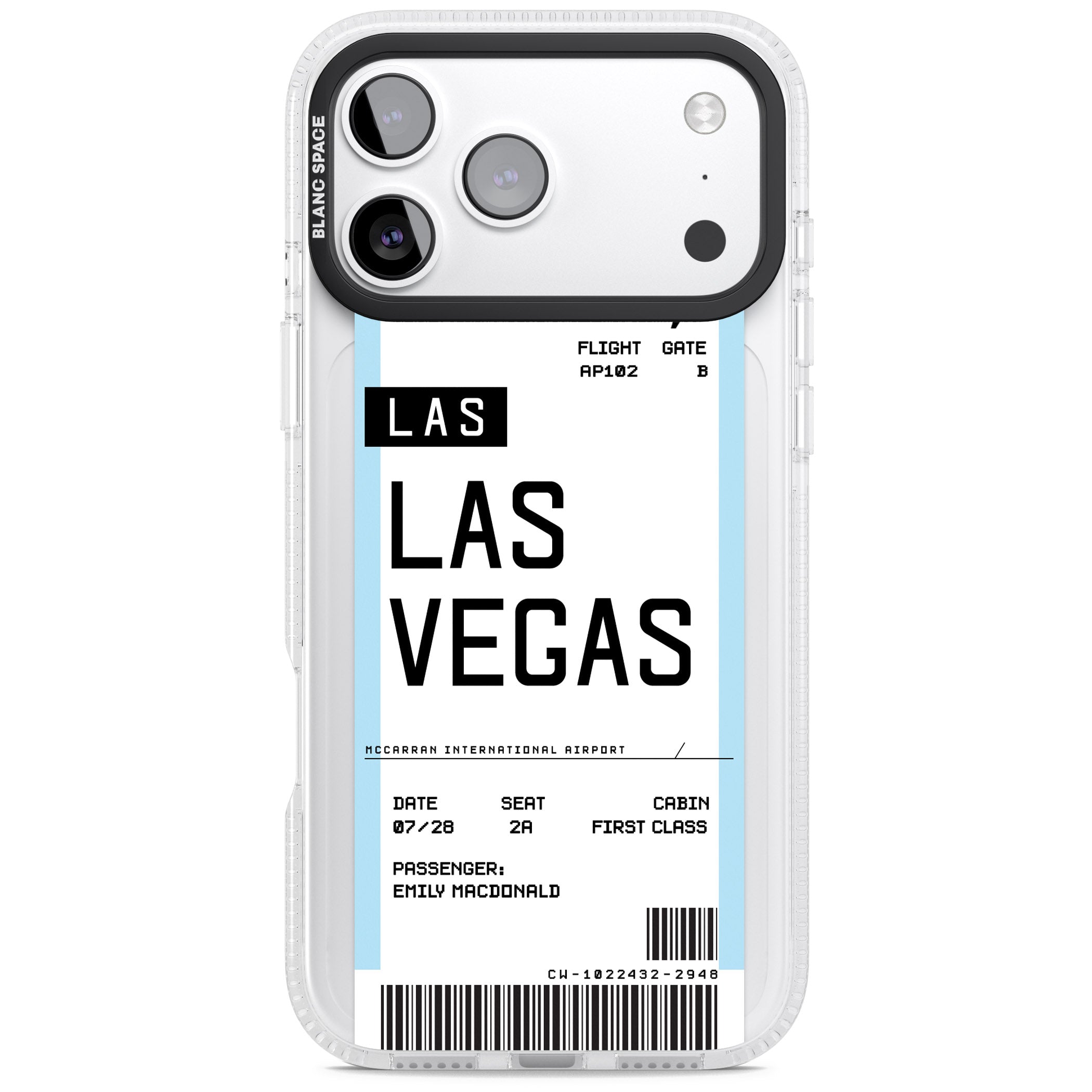 Personalised Las Vegas Boarding Pass iPhone 17 Pro Impact Air Clear Phone Case