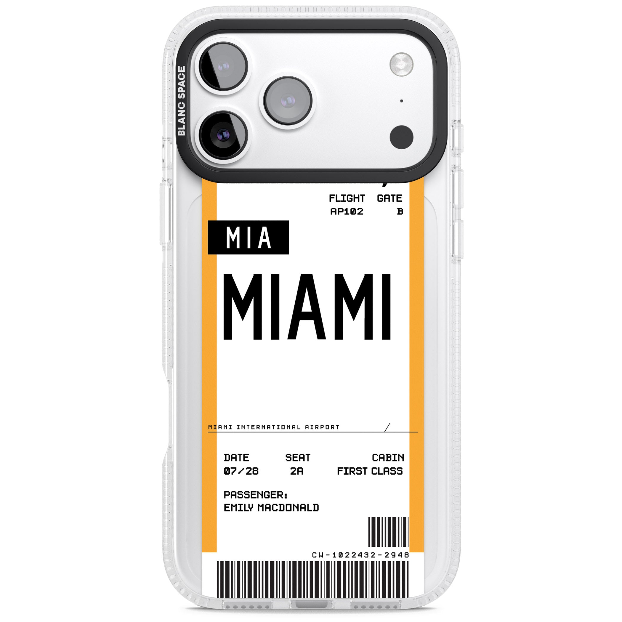 Personalised Miami Boarding Pass iPhone 17 Pro Max Impact Air Clear Phone Case