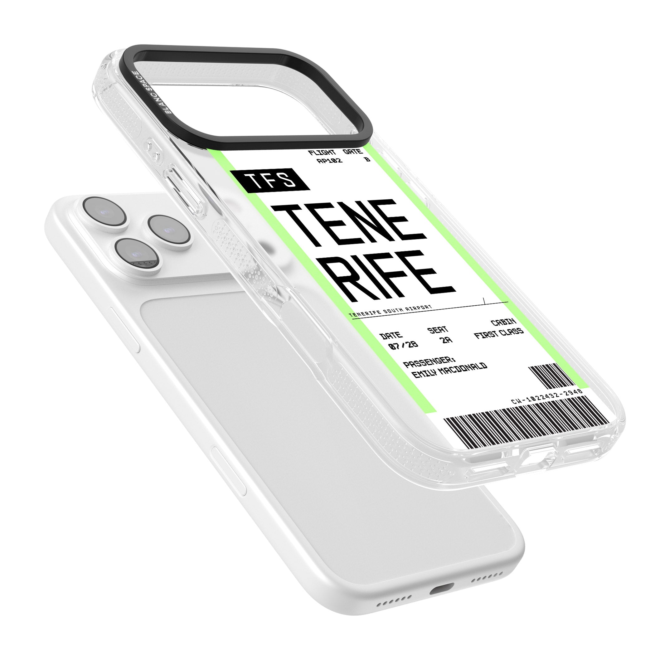 Personalised Tenerife Boarding Pass iPhone 17 Pro Max Impact Air Clear Phone Case Colours