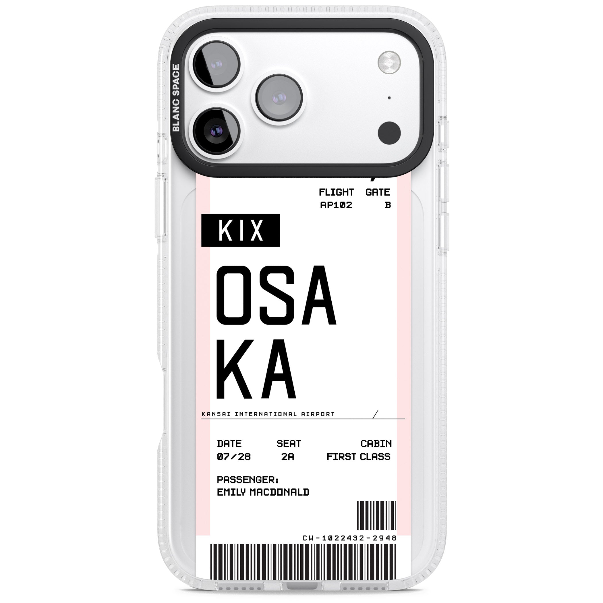 Personalised Osaka Boarding Pass iPhone 17 Pro Impact Air Clear Phone Case