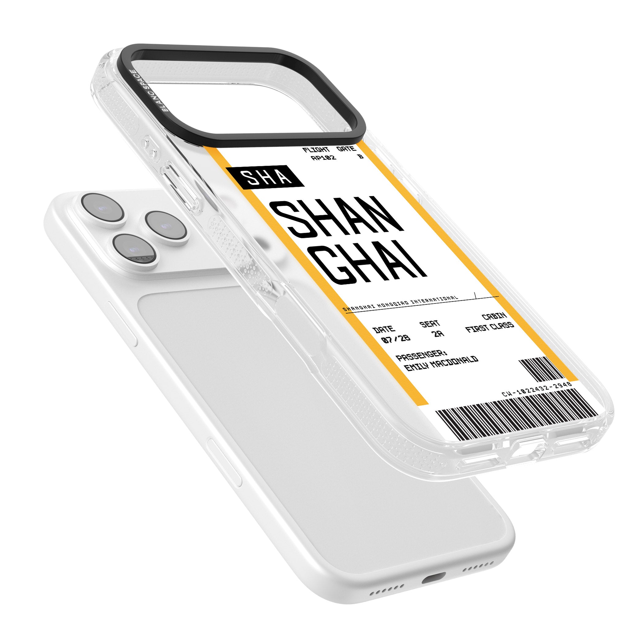 Personalised Shanghai Boarding Pass iPhone 17 Pro Impact Air Clear Phone Case Colours