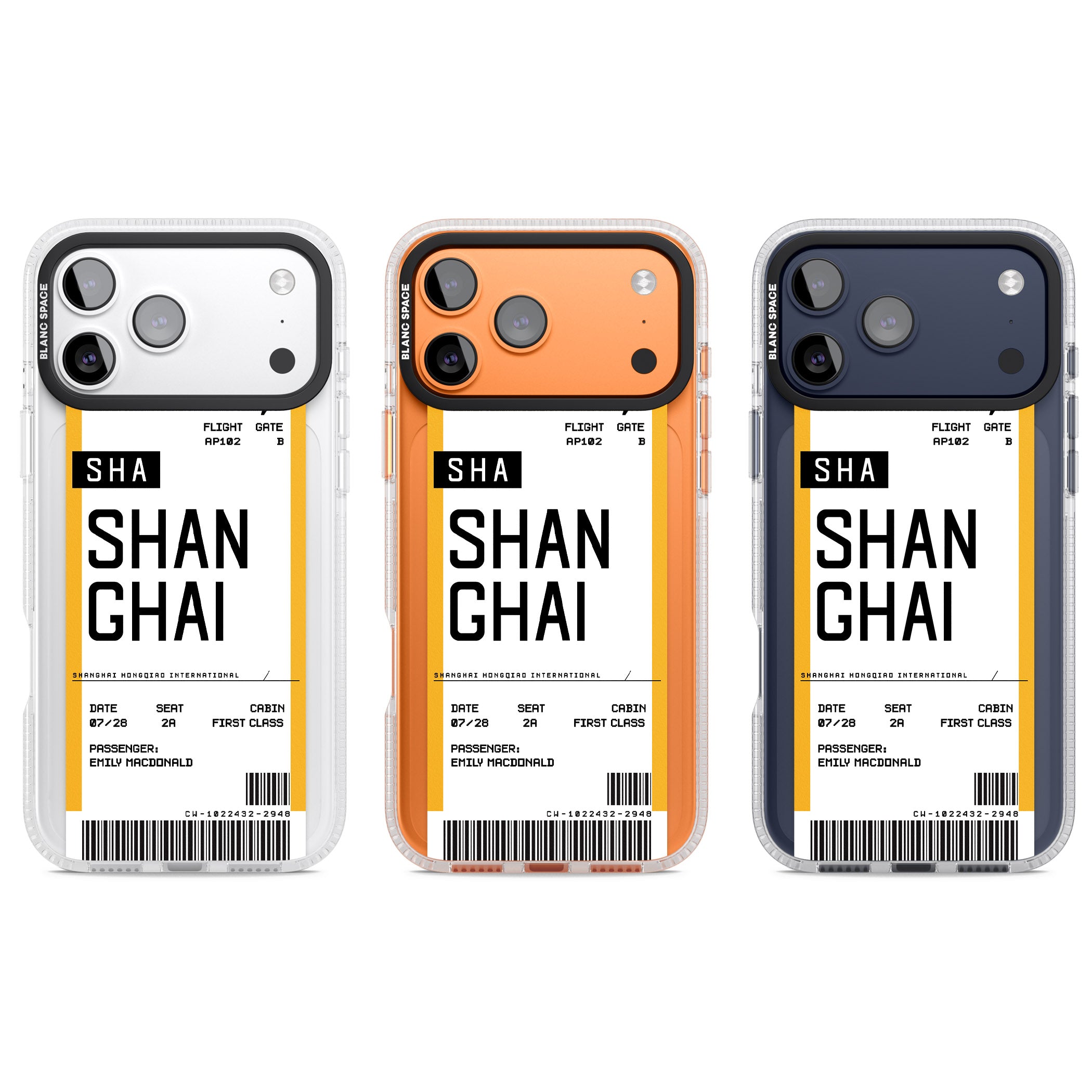 Personalised Shanghai Boarding Pass iPhone 17 Pro Impact Air Clear Phone Case APT Impact Protection