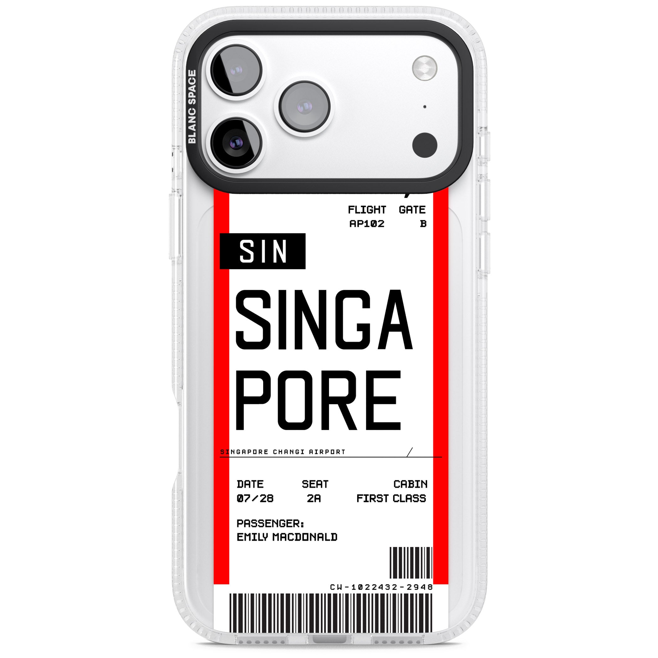 Personalised Singapore Boarding Pass iPhone 17 Pro Max Impact Air Clear Phone Case