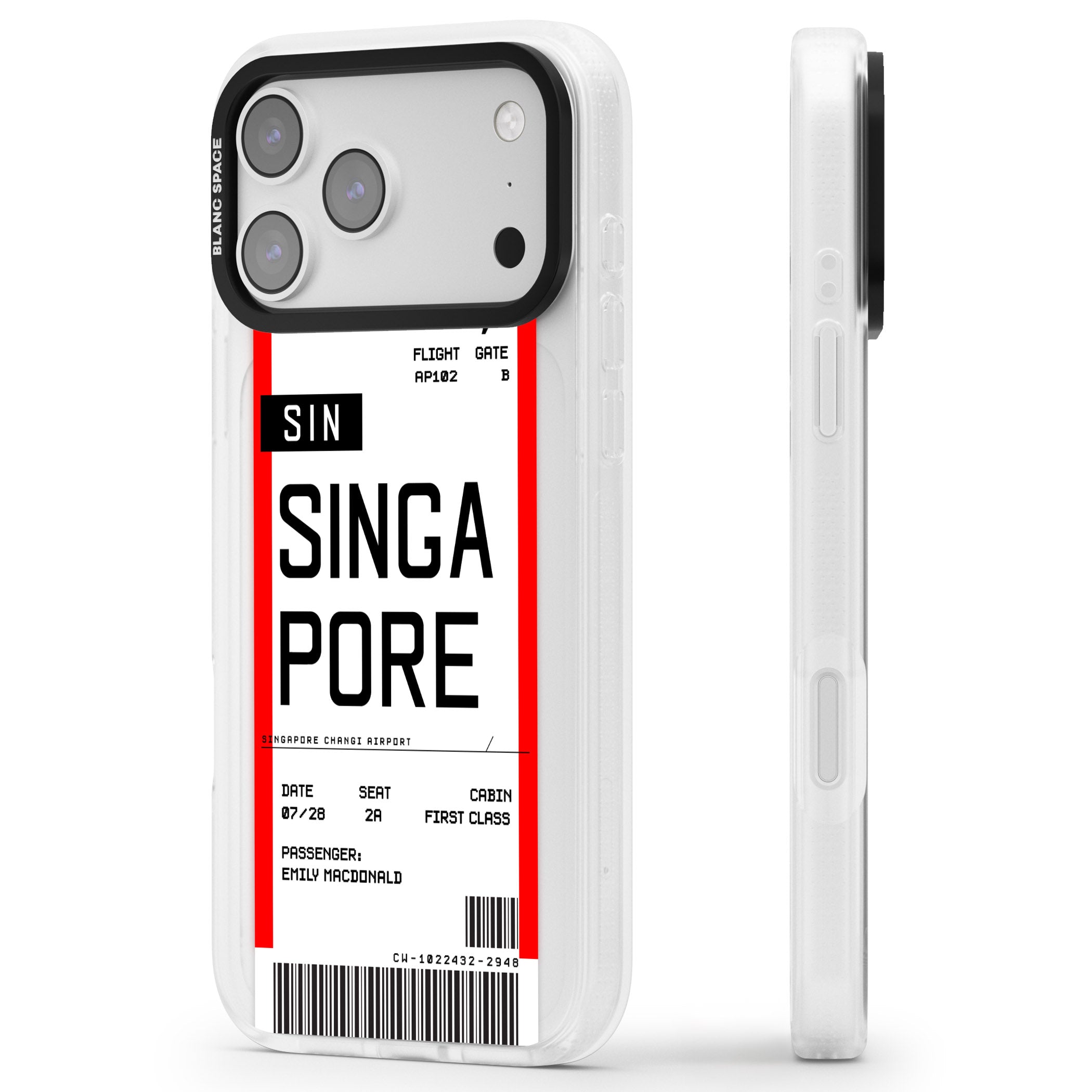 Personalised Singapore Boarding Pass iPhone 17 Pro Max Impact Air Clear Phone Case Side Profile