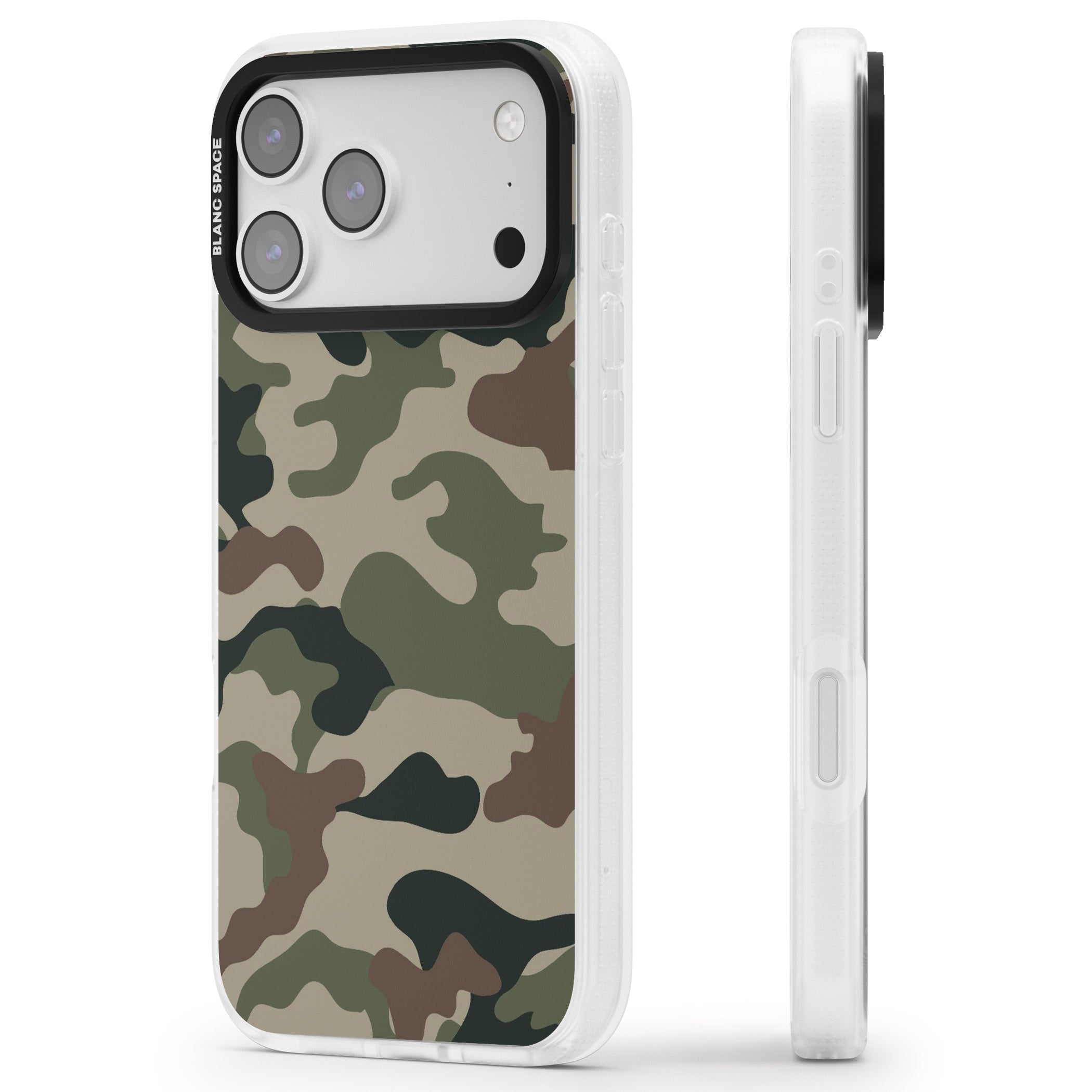 Green And Brown Camo iPhone 17 Pro Max Impact Air Clear Phone Case Side Profile
