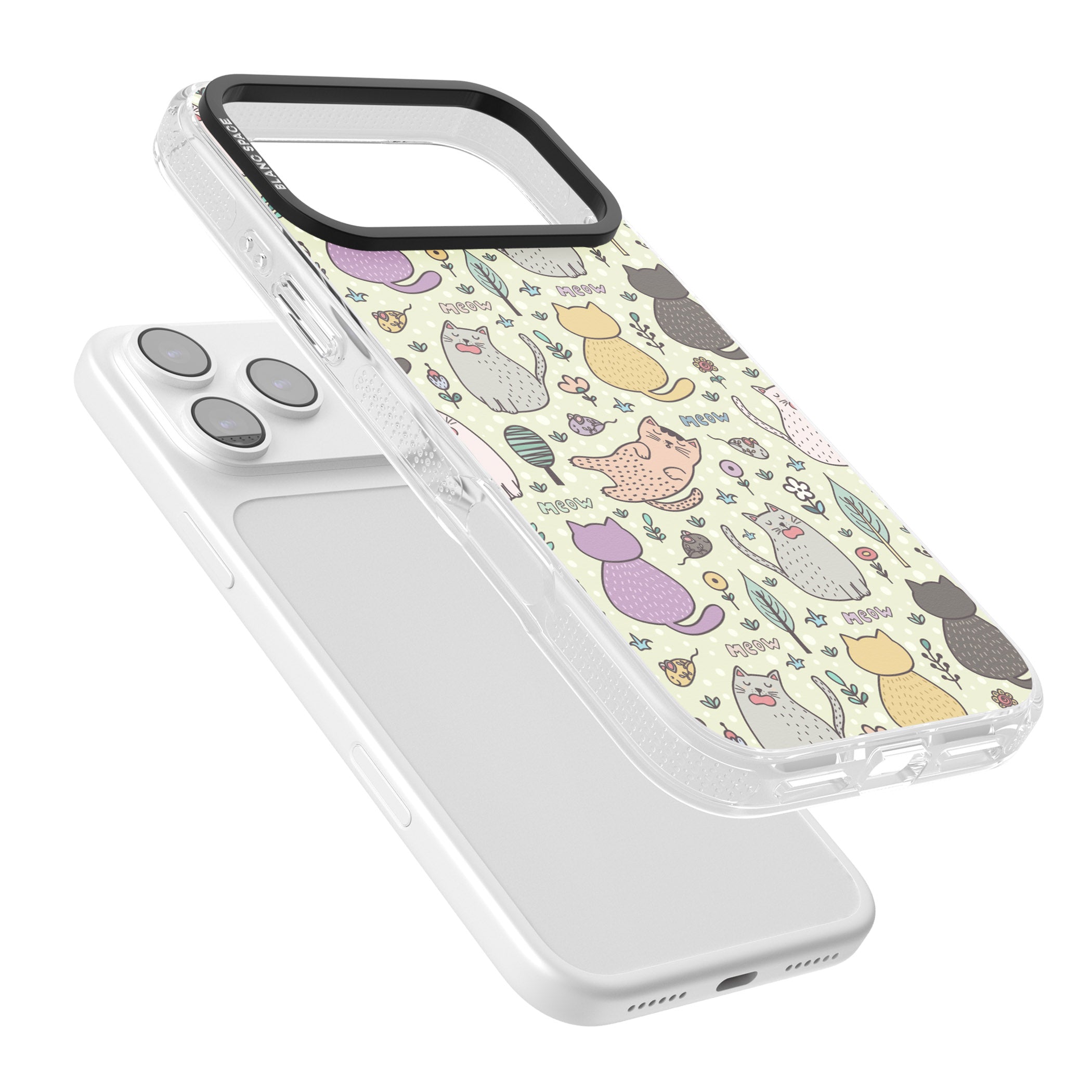 Cat Pattern Cream iPhone 17 Pro Impact Air Clear Phone Case Colours