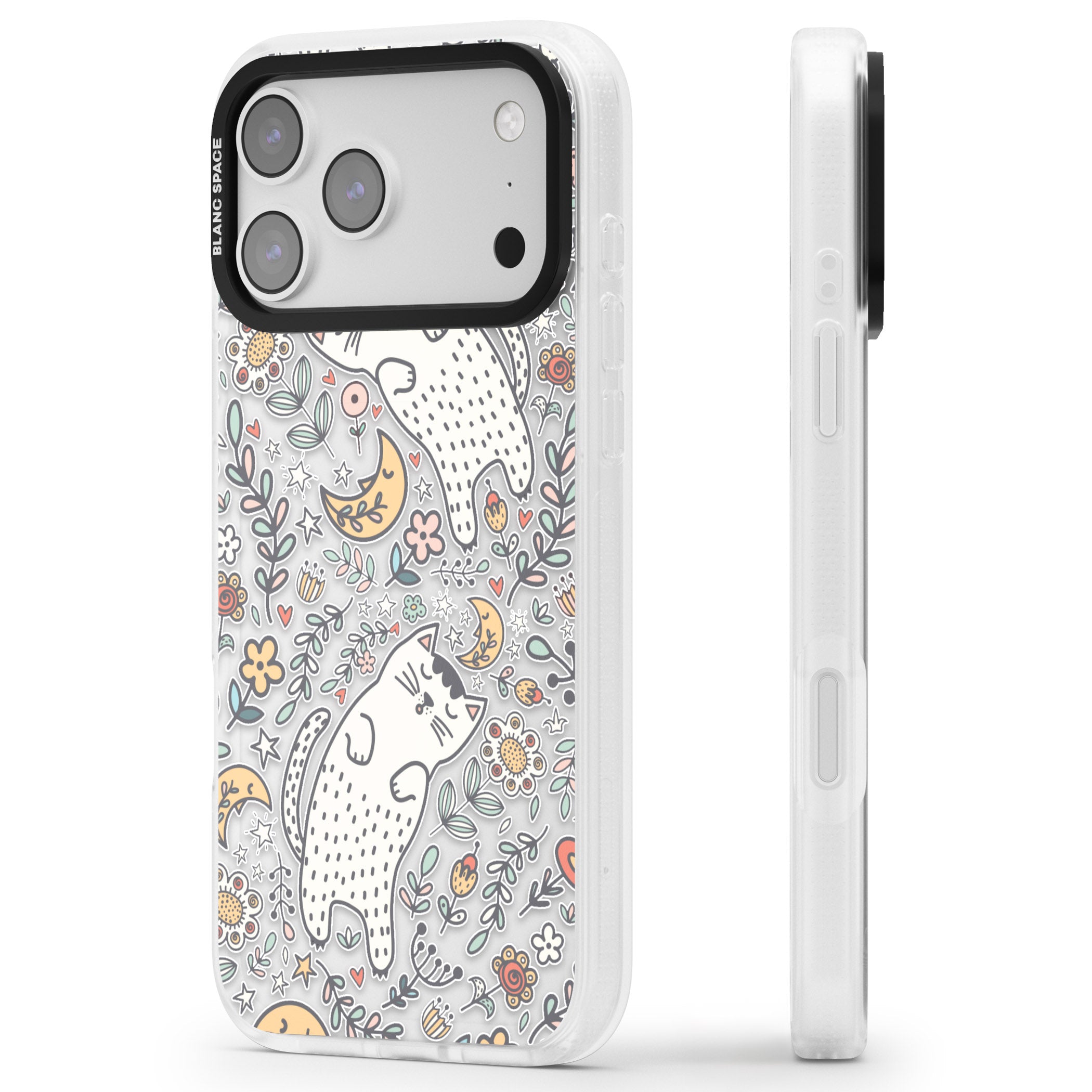 Sleeping Cat Pattern iPhone 17 Pro Max Impact Air Clear Phone Case Side Profile