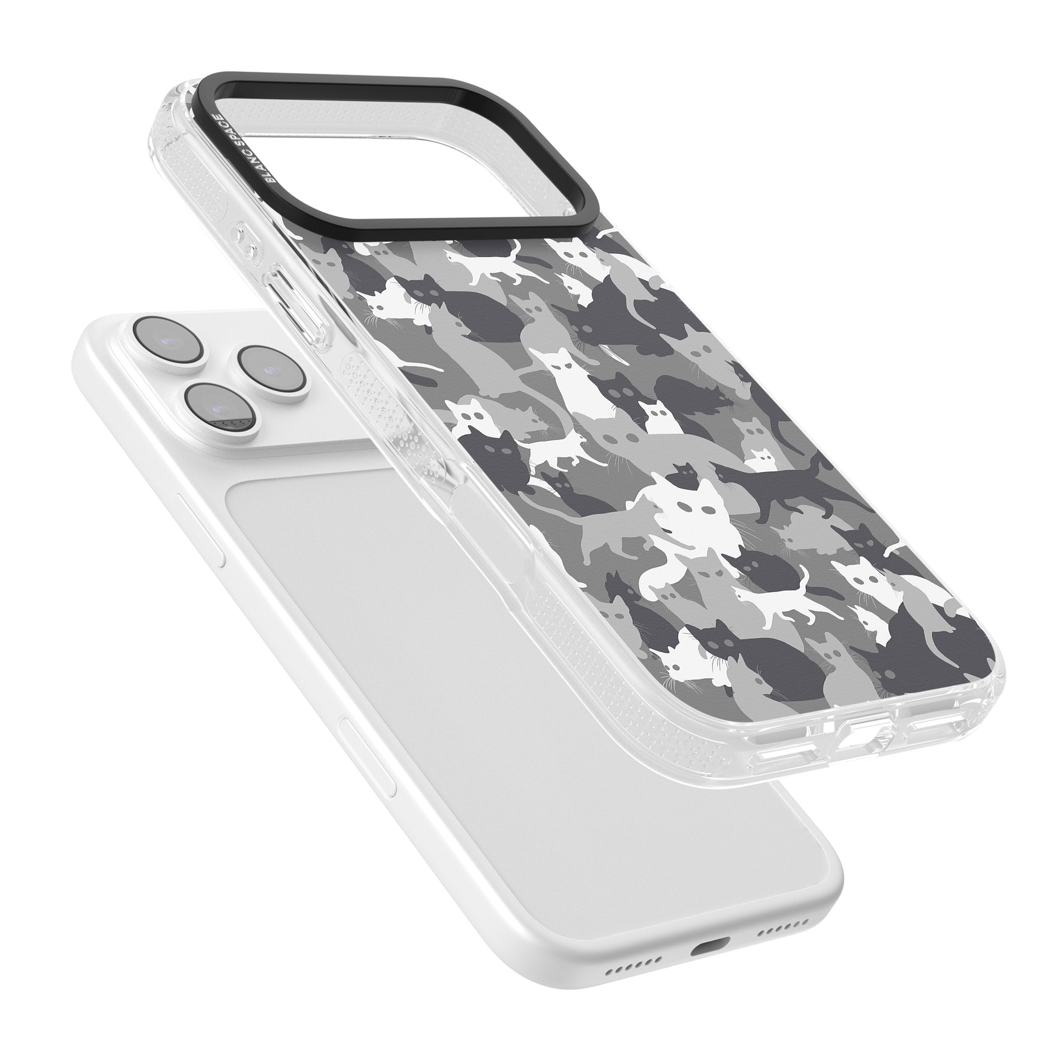 Dark Grey Cat Camouflage iPhone 17 Pro Impact Air Clear Phone Case Colours