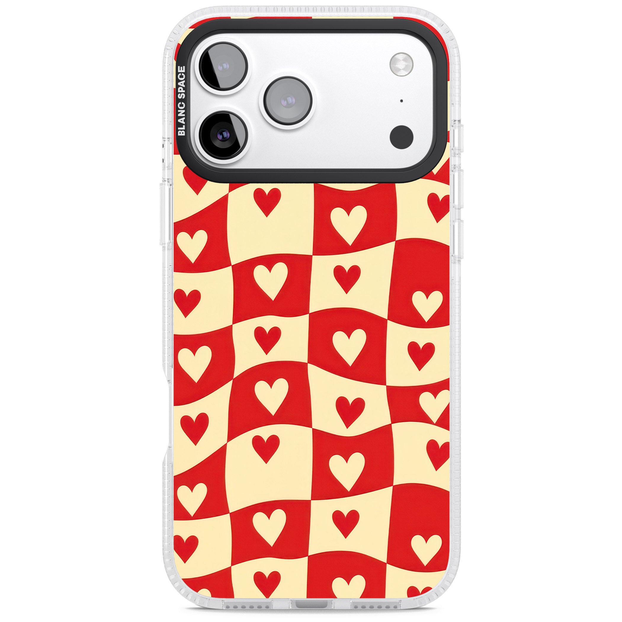 Red Wavy Checked & Hearts iPhone 17 Pro Impact Air Clear Phone Case