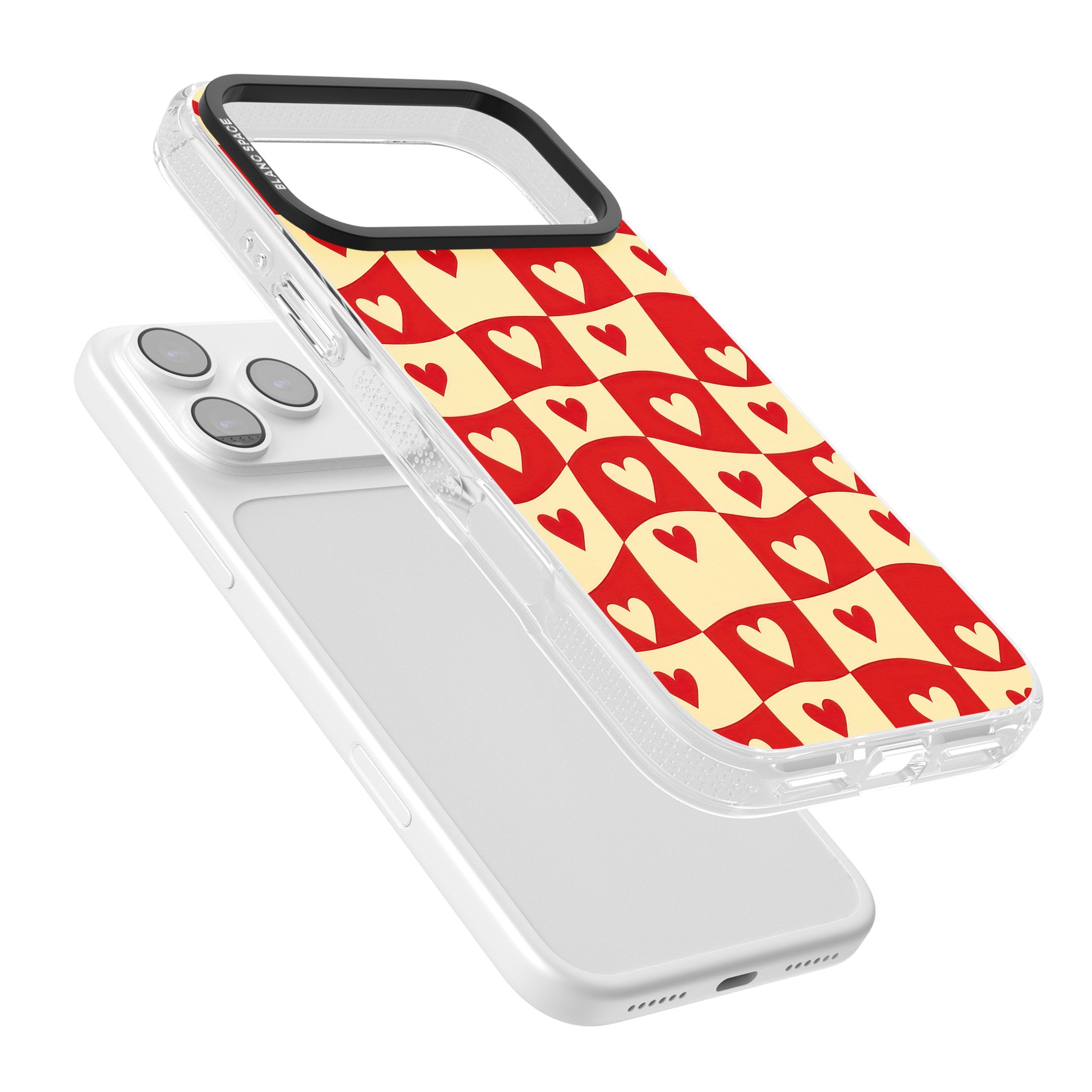 Red Wavy Checked & Hearts iPhone 17 Pro Impact Air Clear Phone Case Colours