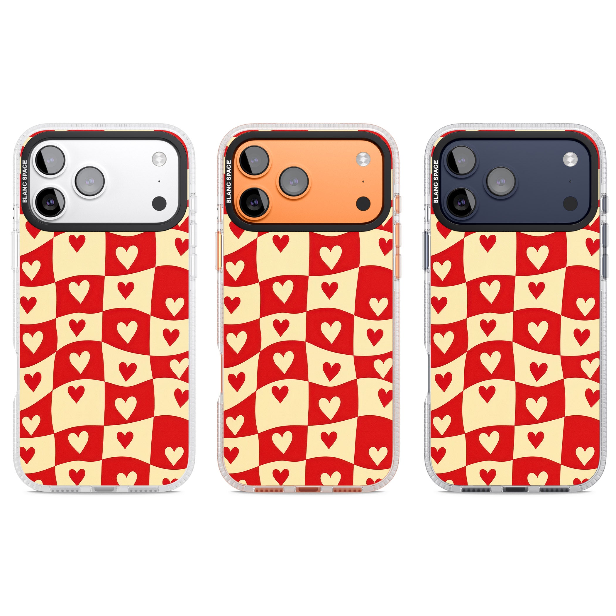 Red Wavy Checked & Hearts iPhone 17 Pro Impact Air Clear Phone Case APT Impact Protection