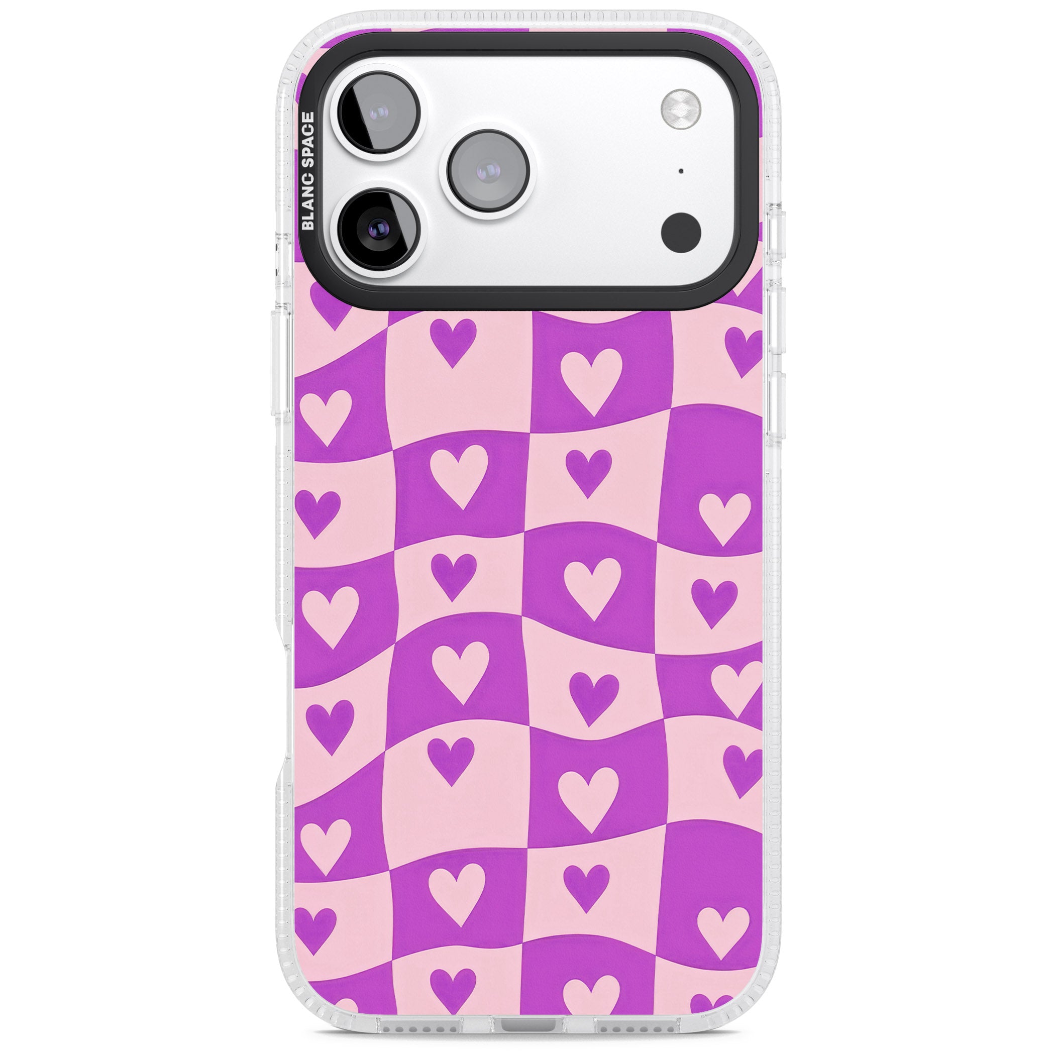 Purple Wavy Checked Hearts iPhone 17 Pro Impact Air Clear Phone Case