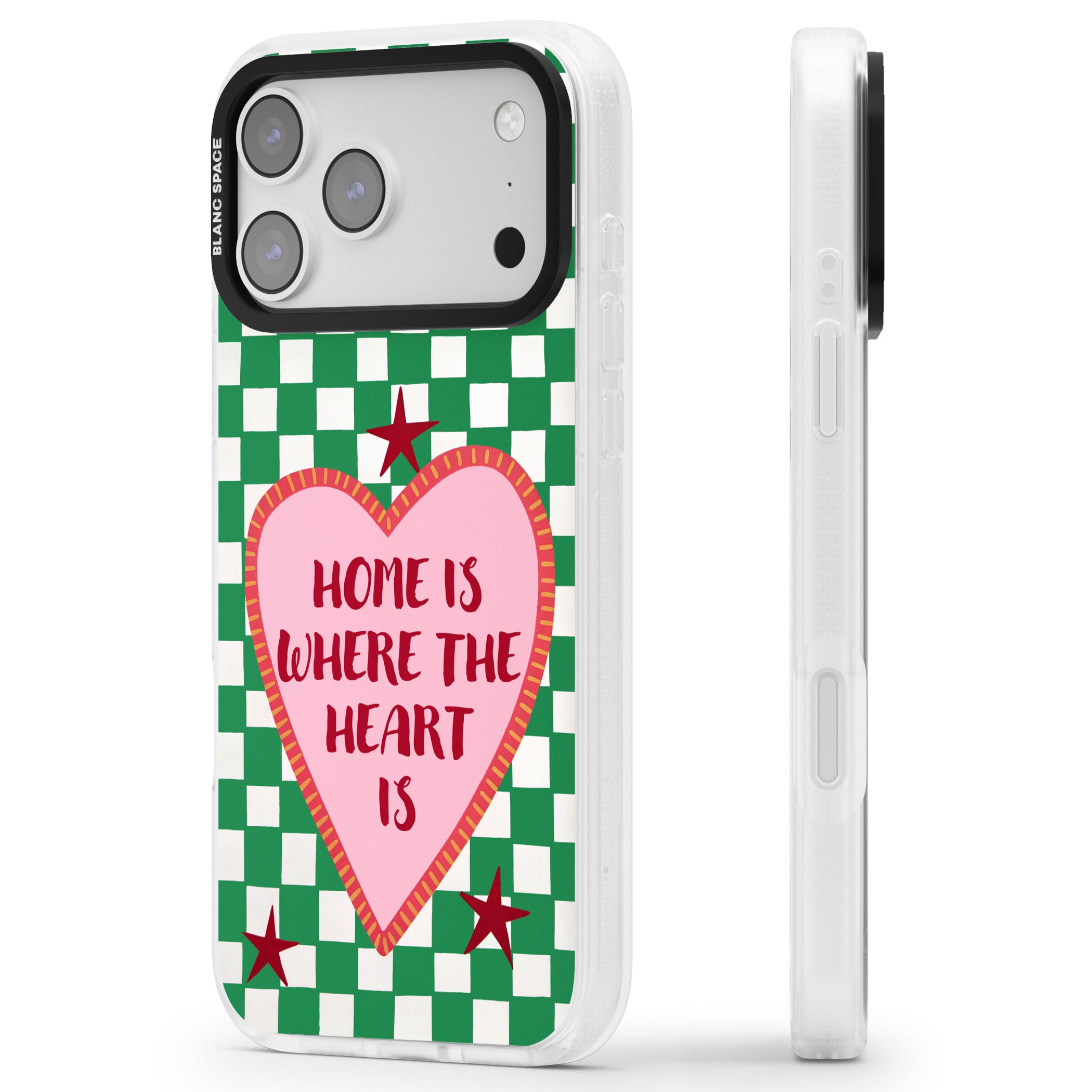 Home Is Where The Heart Is iPhone 17 Pro Impact Air Clear Phone Case Side Profile