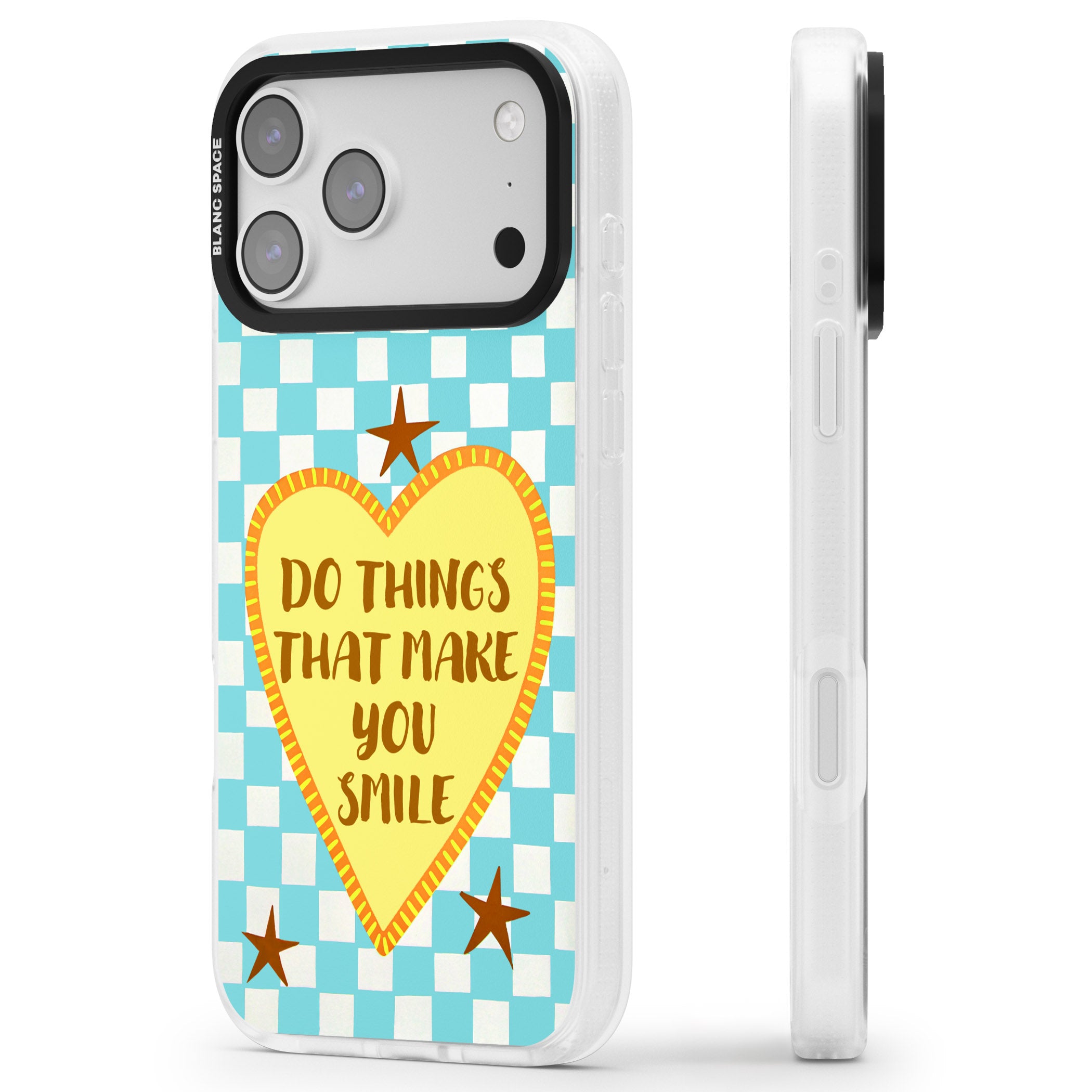 Do Things That Make You Smile iPhone 17 Pro Impact Air Clear Phone Case Side Profile