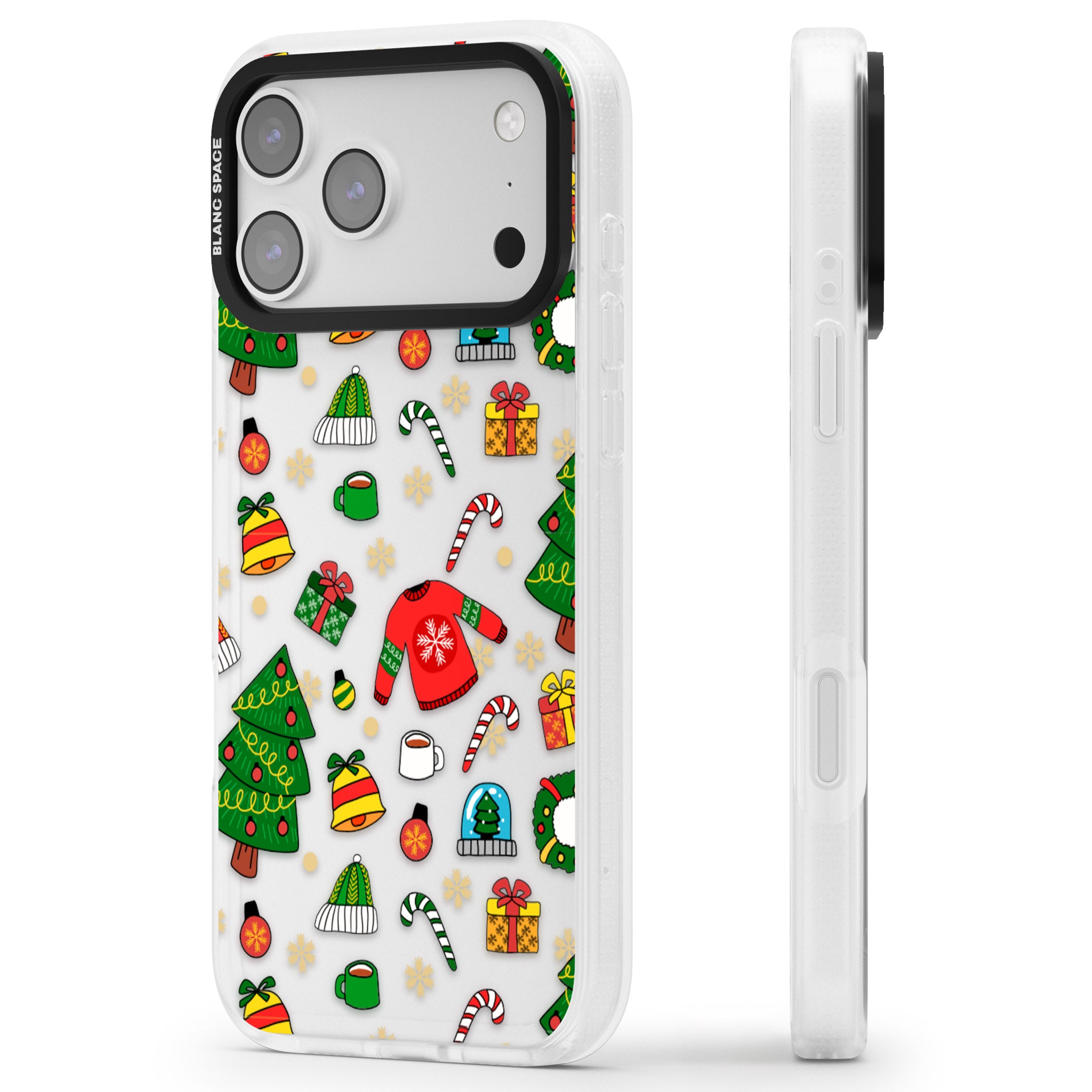 Christmas Mixture Pattern iPhone 17 Pro Max Impact Air Clear Phone Case Side Profile