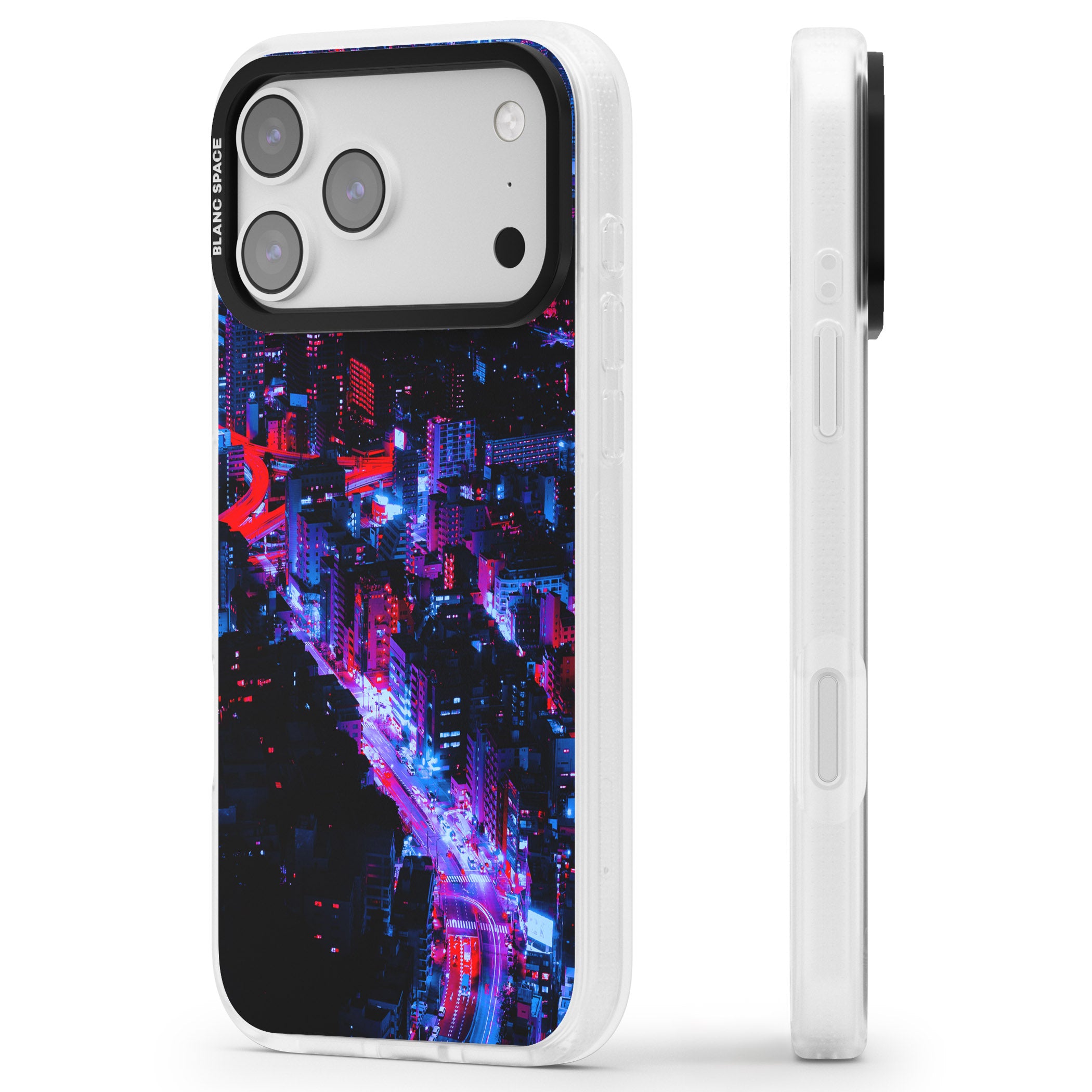 Neon Cityscape iPhone 17 Pro Max Impact Air Clear Phone Case Side Profile