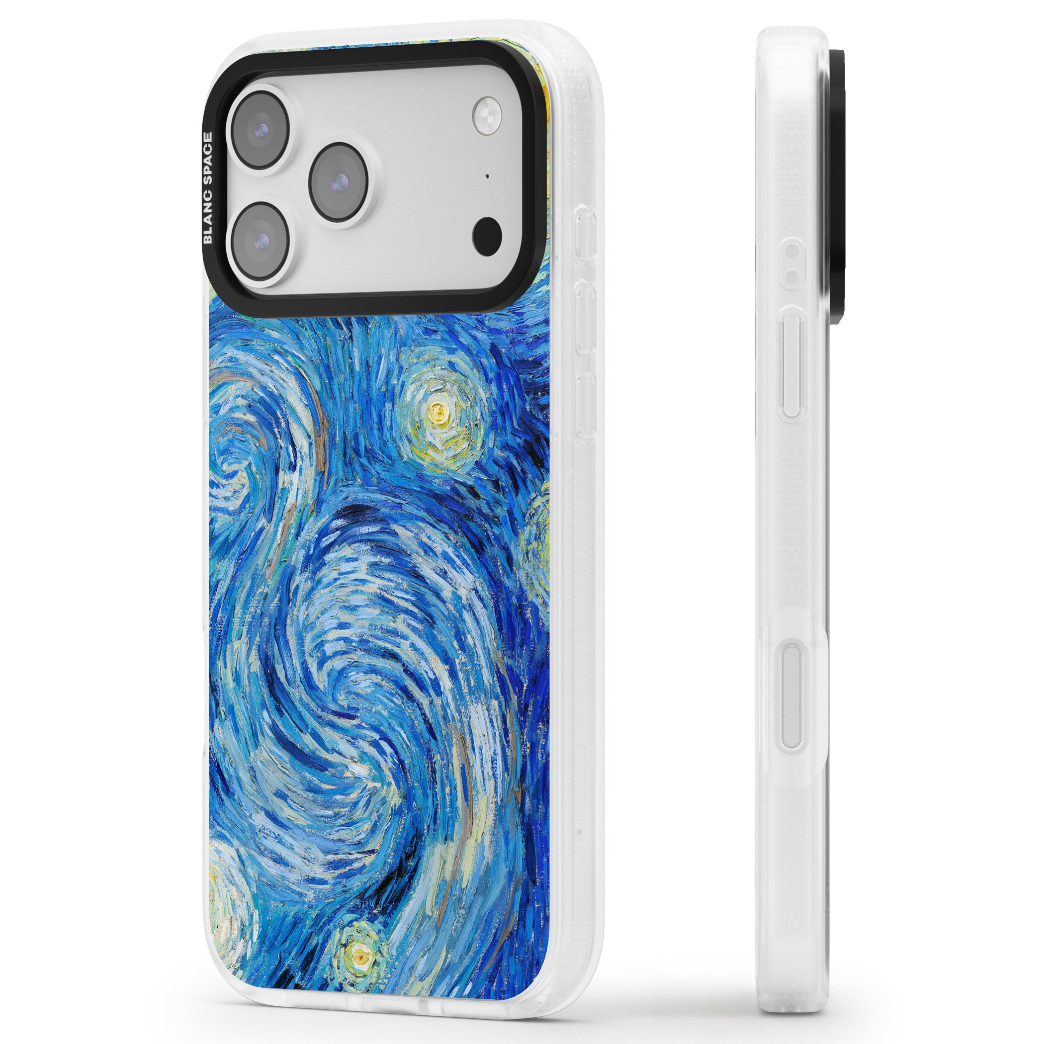 The Starry Night By Vincent Van Gogh iPhone 17 Pro Impact Air Clear Phone Case Side Profile