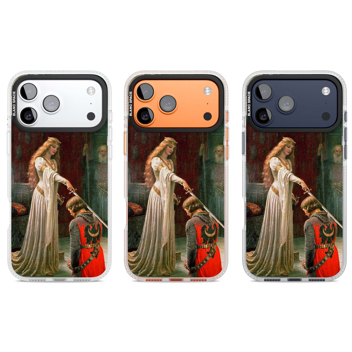 The Accolade renaissance art iPhone case featuring Edmund Blair Leighton's painting of a queen knighting a kneeling knight | Clear Case Impact Air case for iPhone 17 Pro, iPhone 17 Pro Max