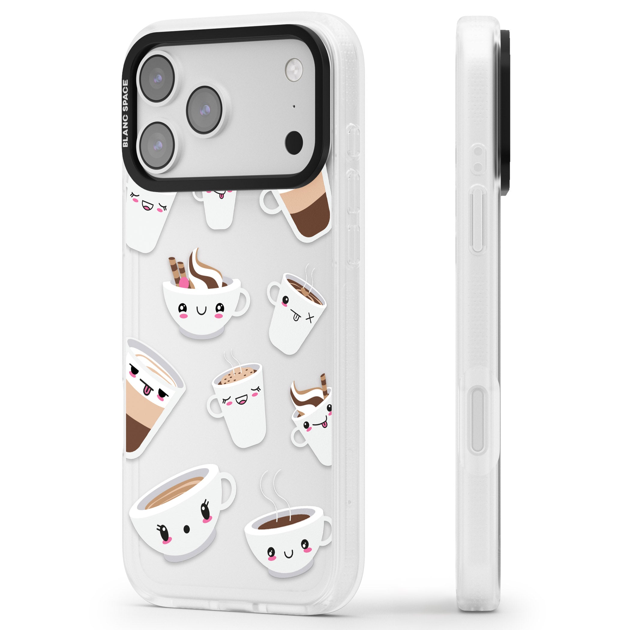 Coffee Faces iPhone 17 Pro Max Impact Air Clear Phone Case Side Profile