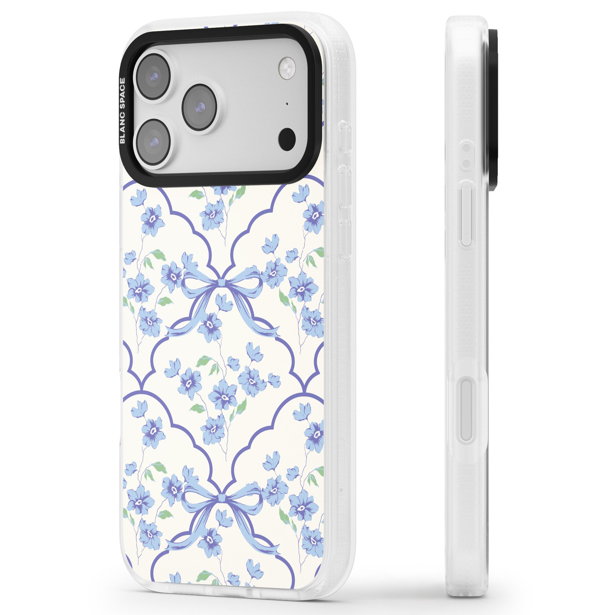 Blue Cottage Floral iPhone 17 Pro Impact Air Clear Phone Case Side Profile