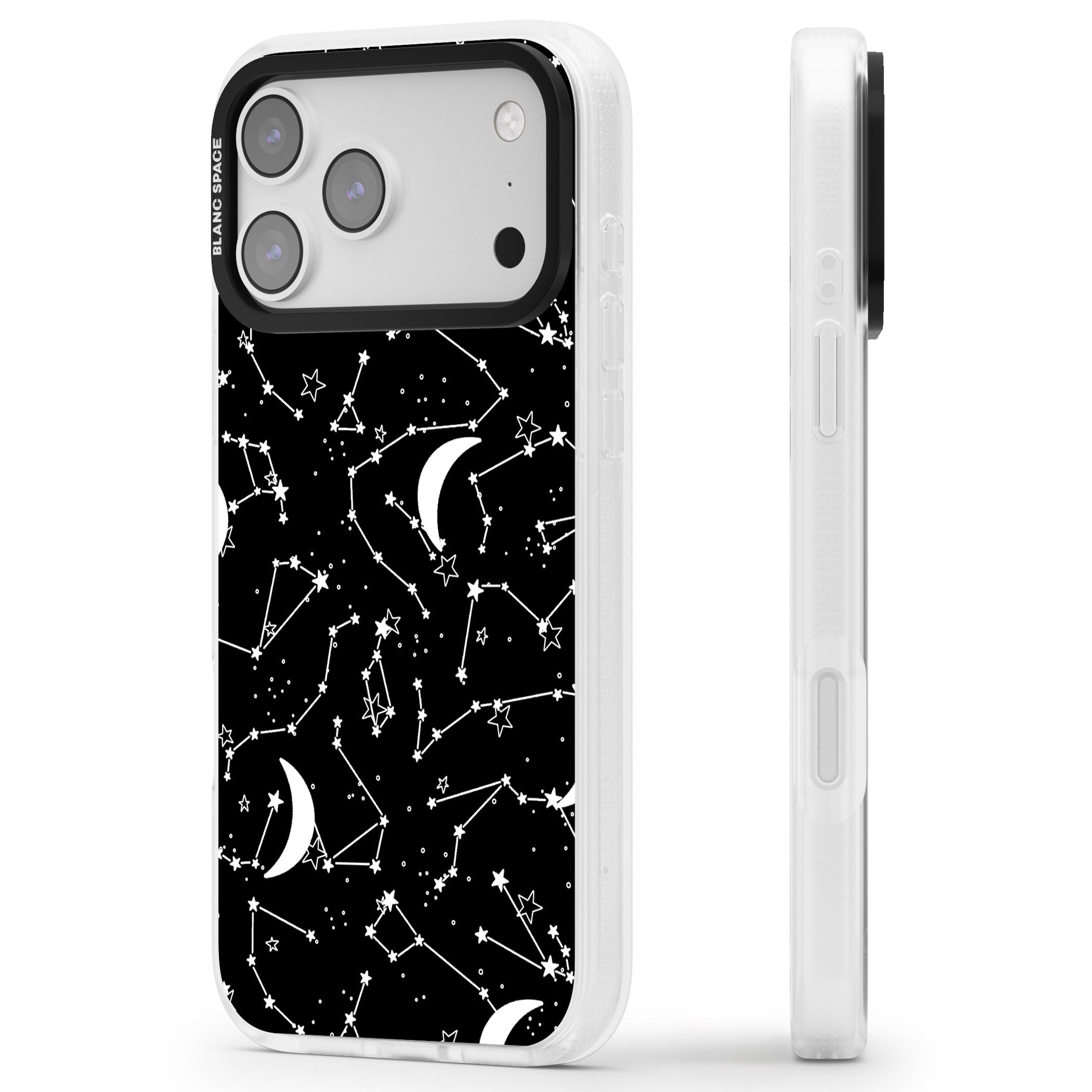 Black Celestial Constellations iPhone 17 Pro Impact Air Clear Phone Case Side Profile