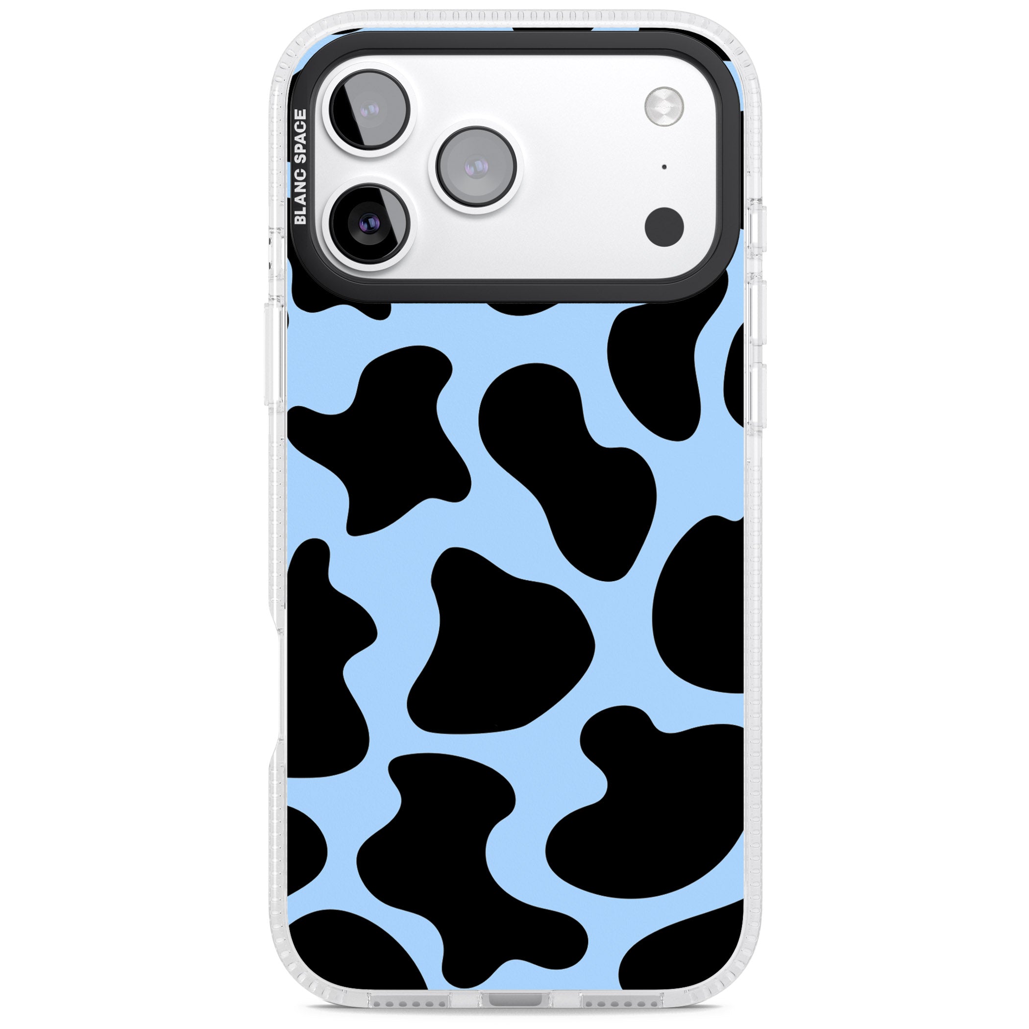 Blue And Black Cow Print iPhone 17 Pro Max Impact Air Clear Phone Case