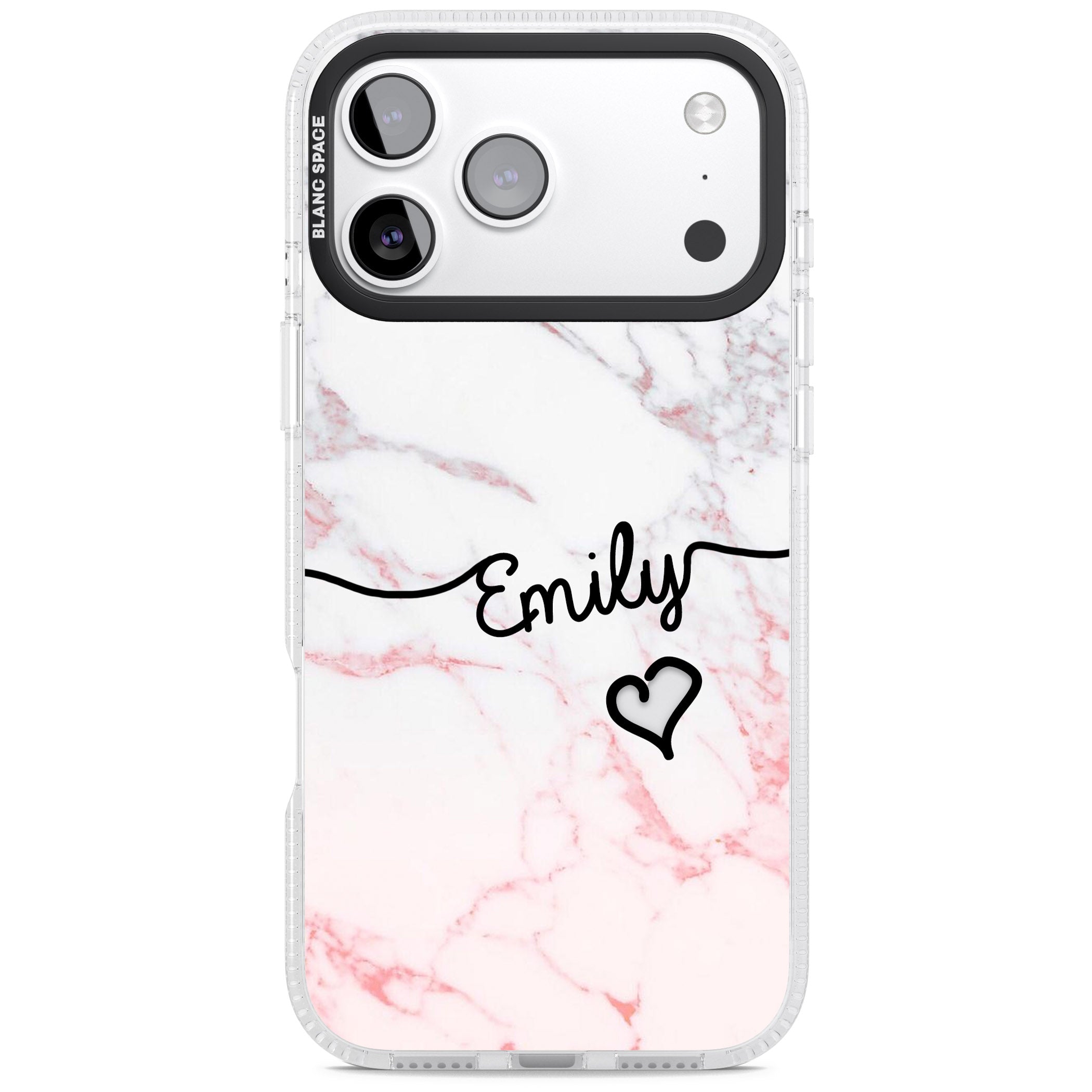 Personalised Pink Fade Marble Heart iPhone 17 Pro Impact Air Clear Phone Case