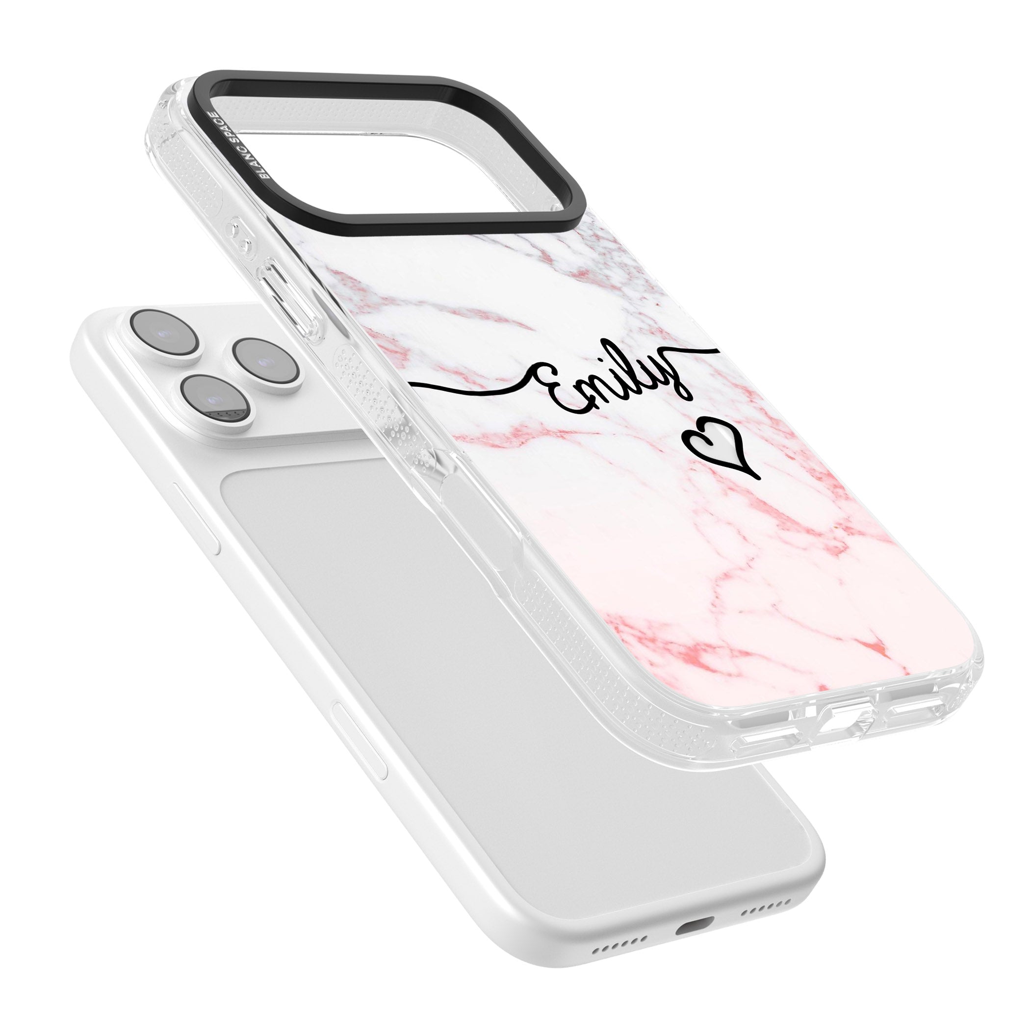 Personalised Pink Fade Marble Heart iPhone 17 Pro Max Impact Air Clear Phone Case Colours