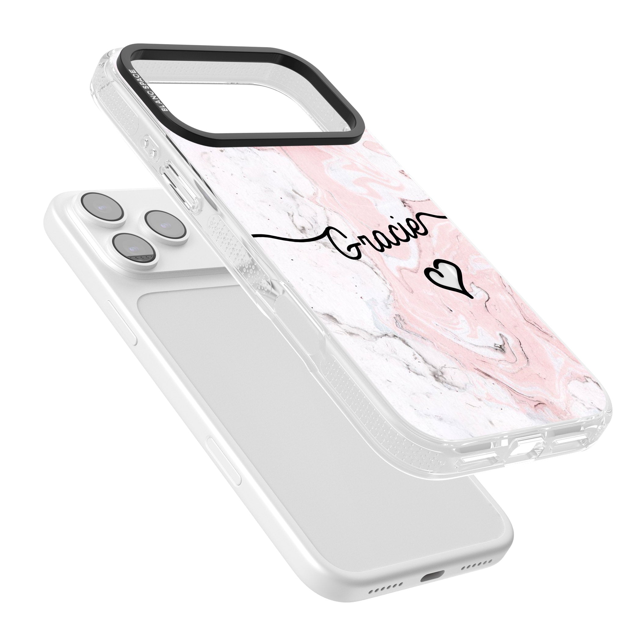 Personalised Pink Marble iPhone 17 Pro Impact Air Clear Phone Case Colours