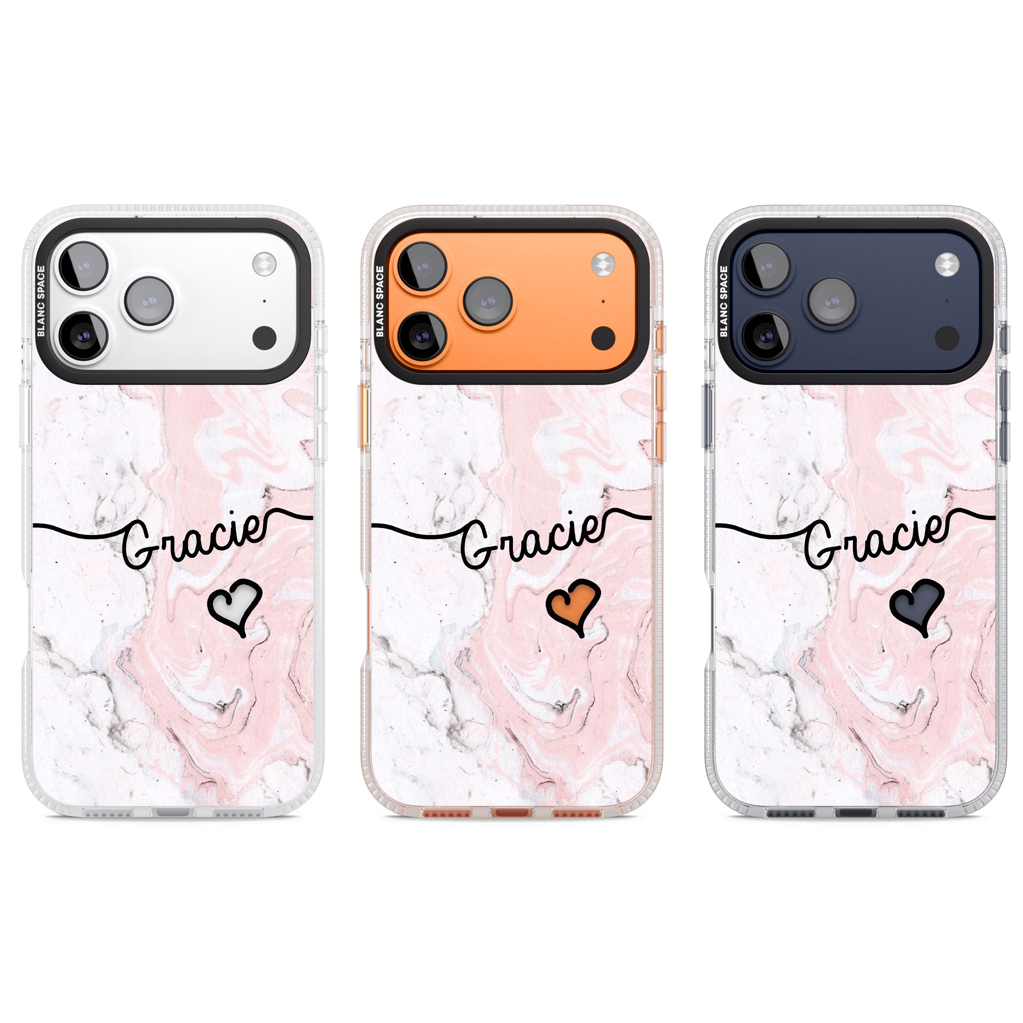 Personalised Pink Marble iPhone 17 Pro Impact Air Clear Phone Case APT Impact Protection