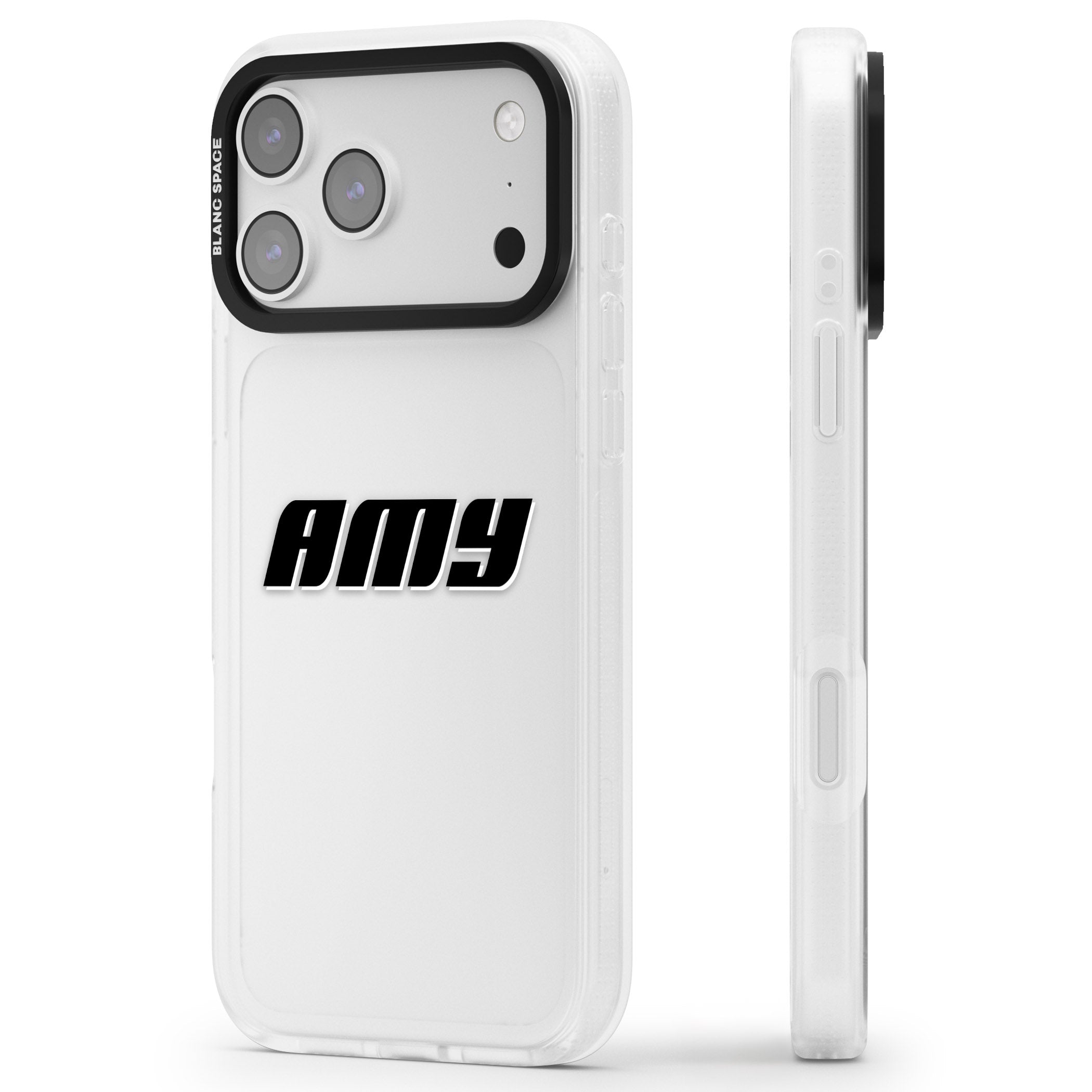 Personalised Bold Name iPhone 17 Pro Impact Air Clear Phone Case Side Profile