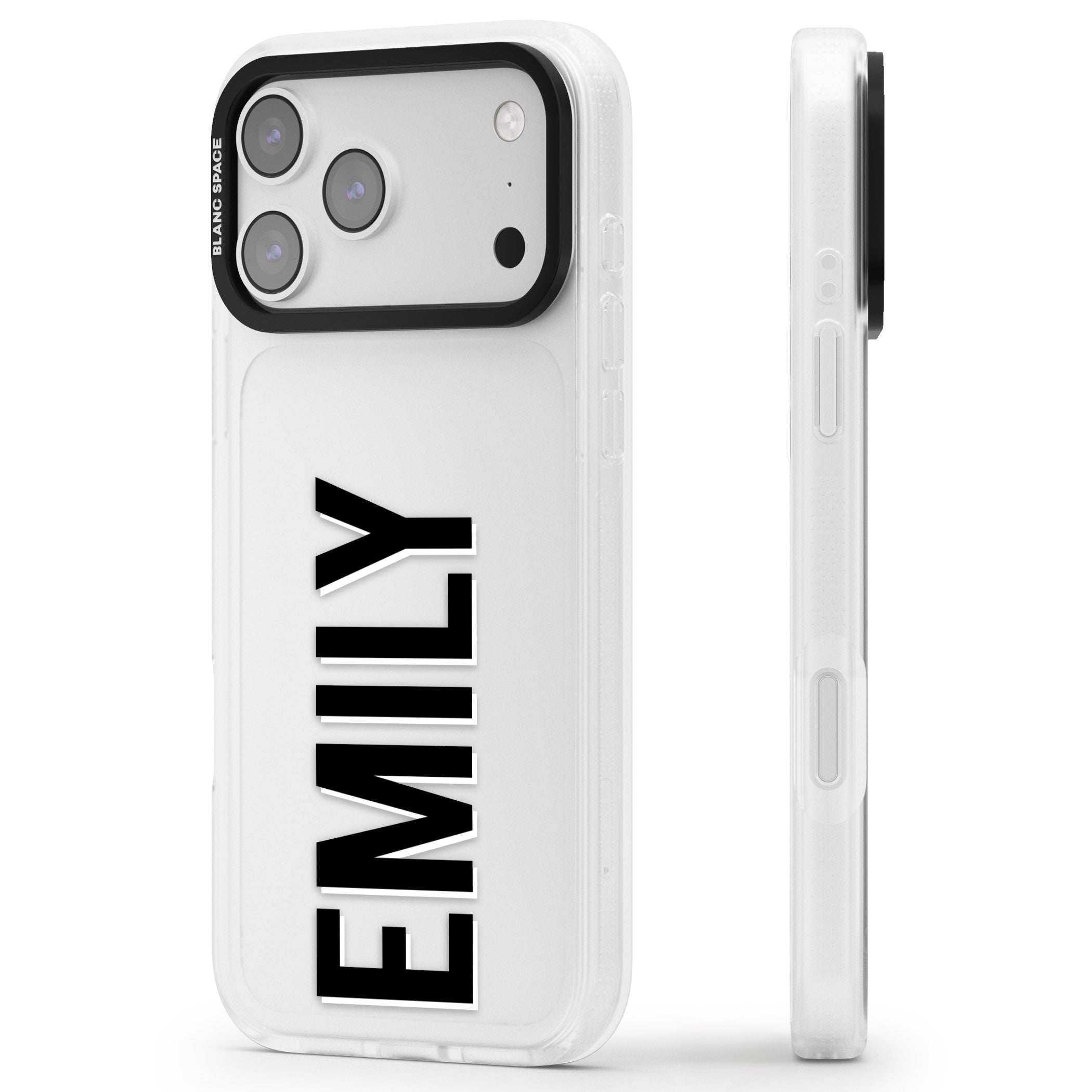 Personalised Vertical Name iPhone 17 Pro Impact Air Clear Phone Case Side Profile
