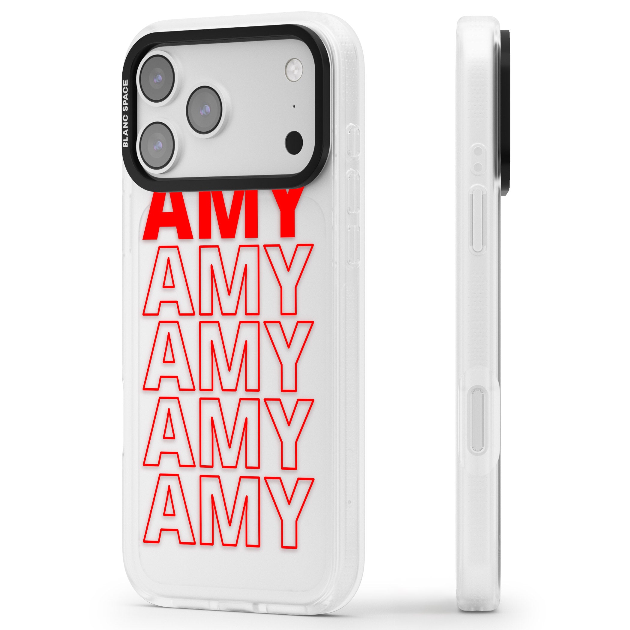 Personalised Bold Name Repeat iPhone 17 Pro Max Impact Air Clear Phone Case Side Profile