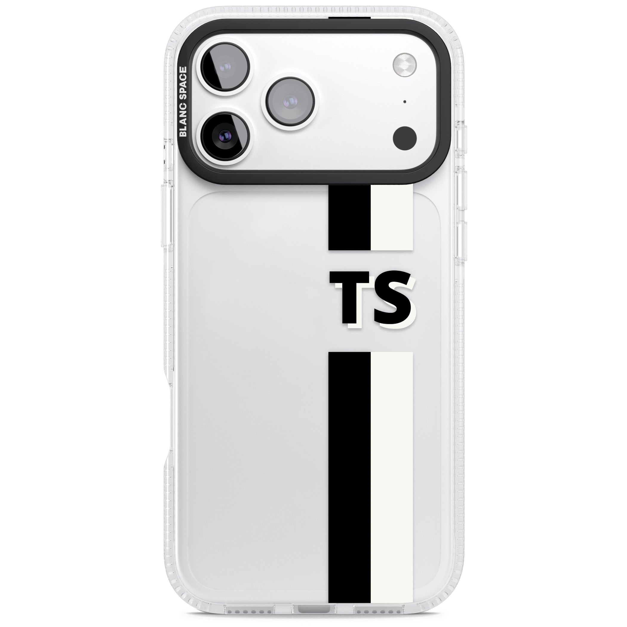 Personalised Black And White Stripe iPhone 17 Pro Impact Air Clear Phone Case