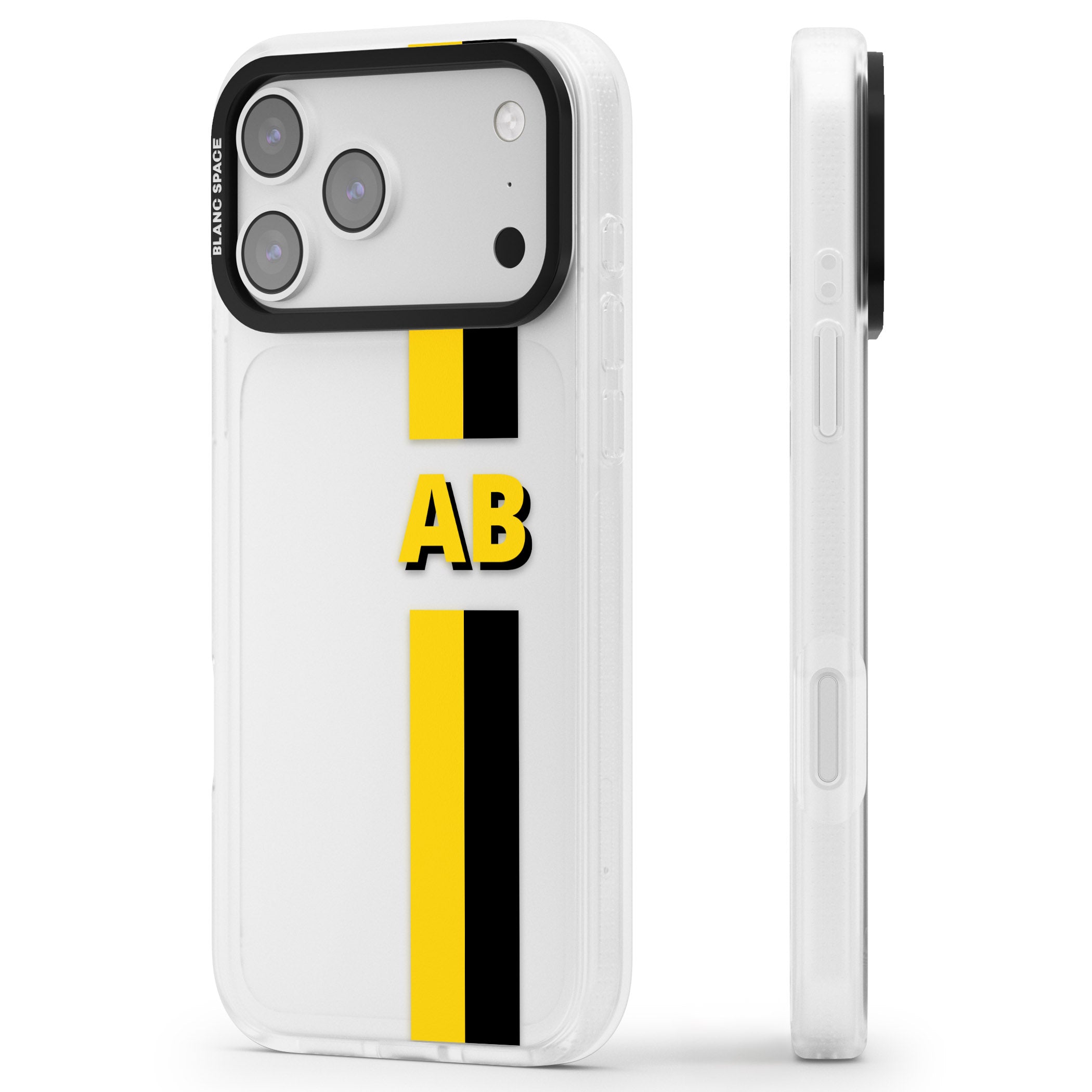 Personalised Bold Name Striped iPhone 17 Pro Max Impact Air Clear Phone Case Side Profile