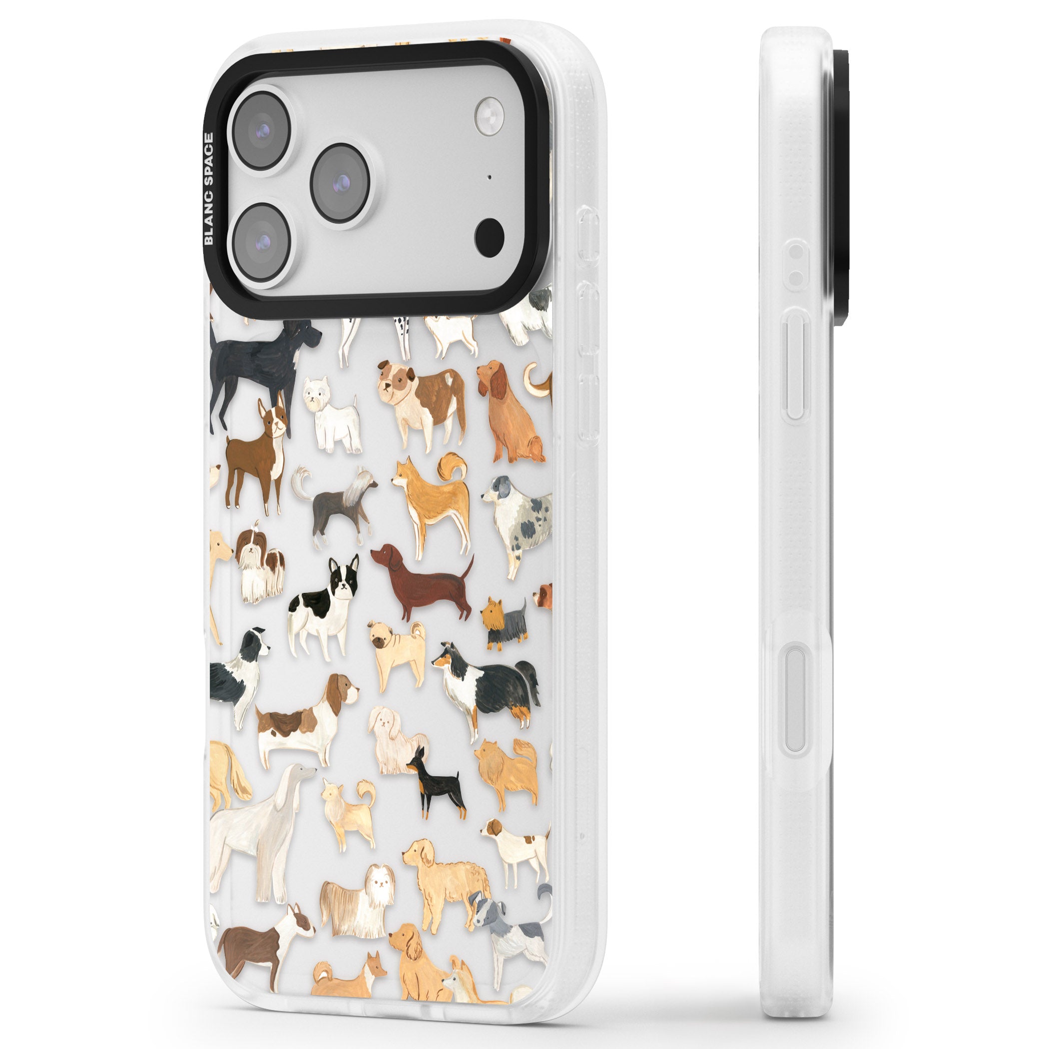 Hand Painted Dogs iPhone 17 Pro Max Impact Air Clear Phone Case Side Profile
