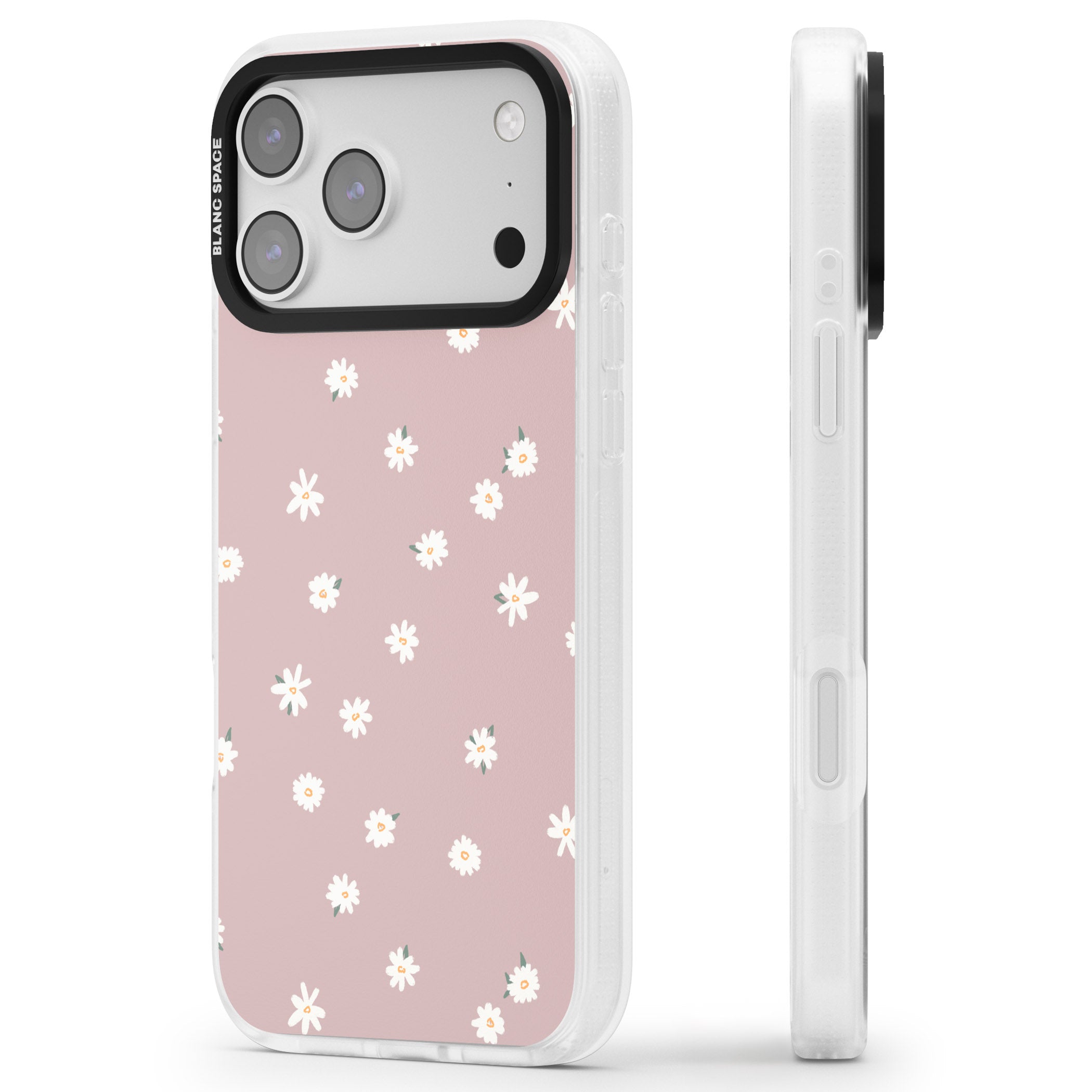 Dusty Pink Daisy iPhone 17 Pro Impact Air Clear Phone Case Side Profile